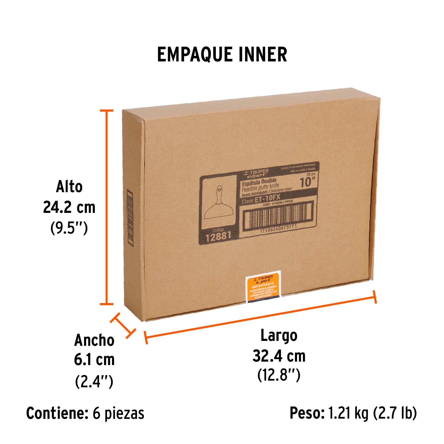 Espátula flexible 10", acero inoxidable, mango comfort grip