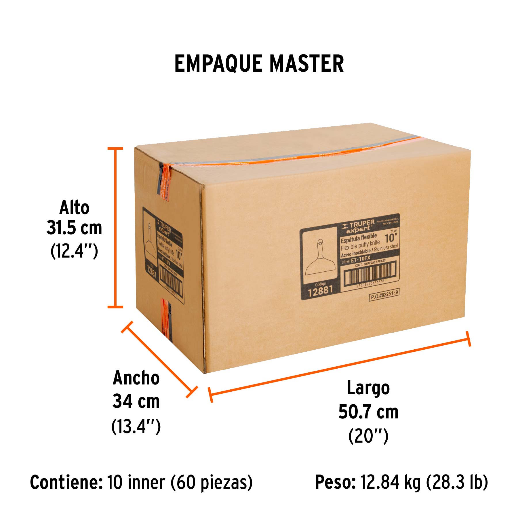 Espátula flexible 10", acero inoxidable, mango comfort grip