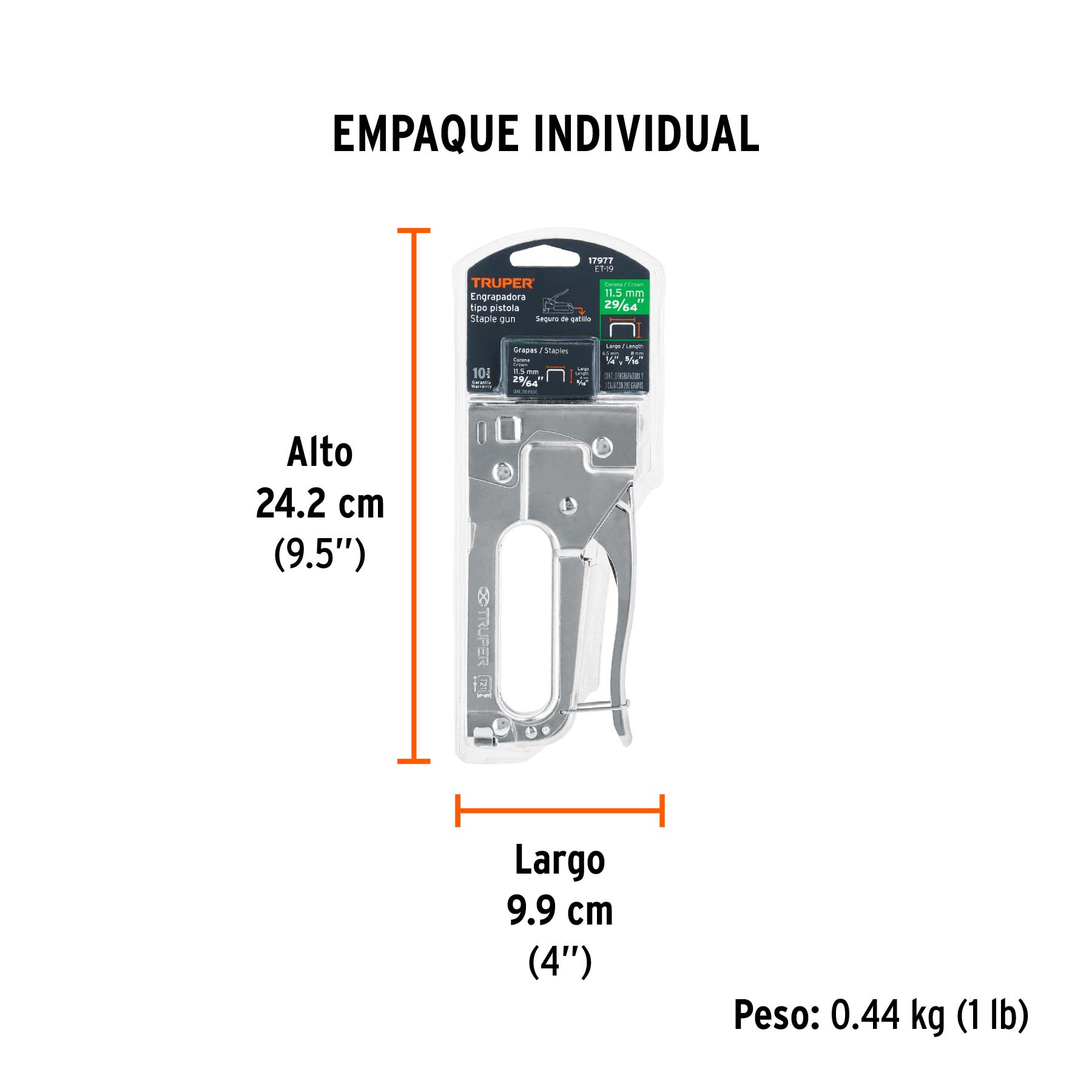 Engrapadora tipo pistola para ¼" y 5/16", con 200 grapas