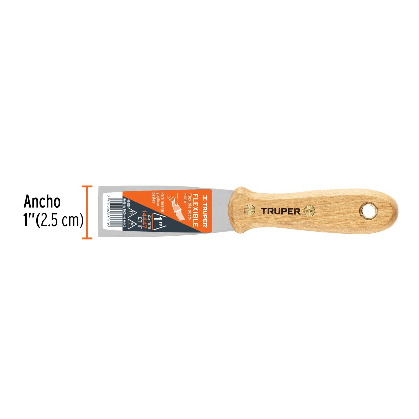 Espátula flexible, mango de madera, 1"