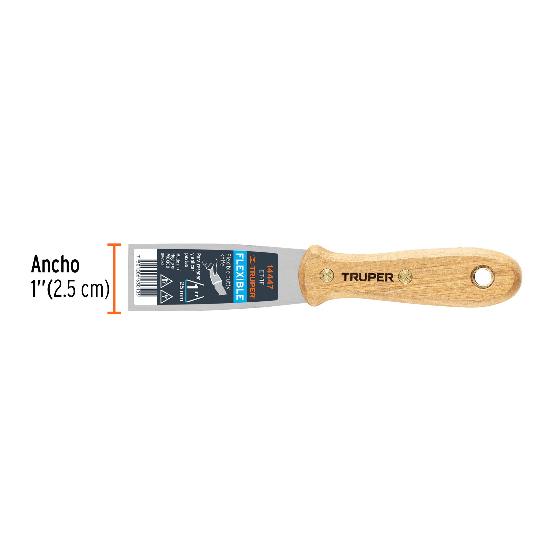 Espátula flexible, mango de madera, 1"