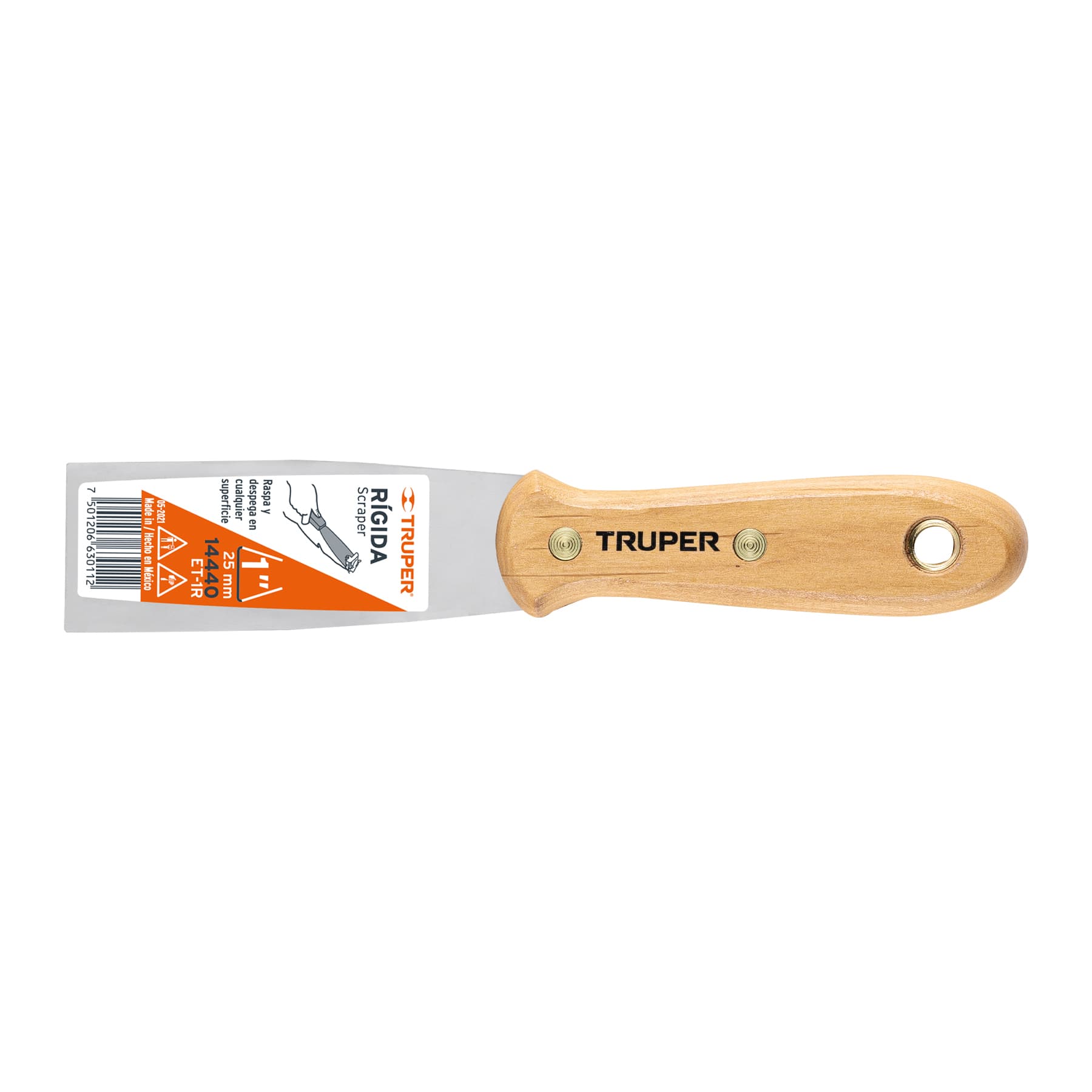 Espátula rígida, mango de madera, 1"