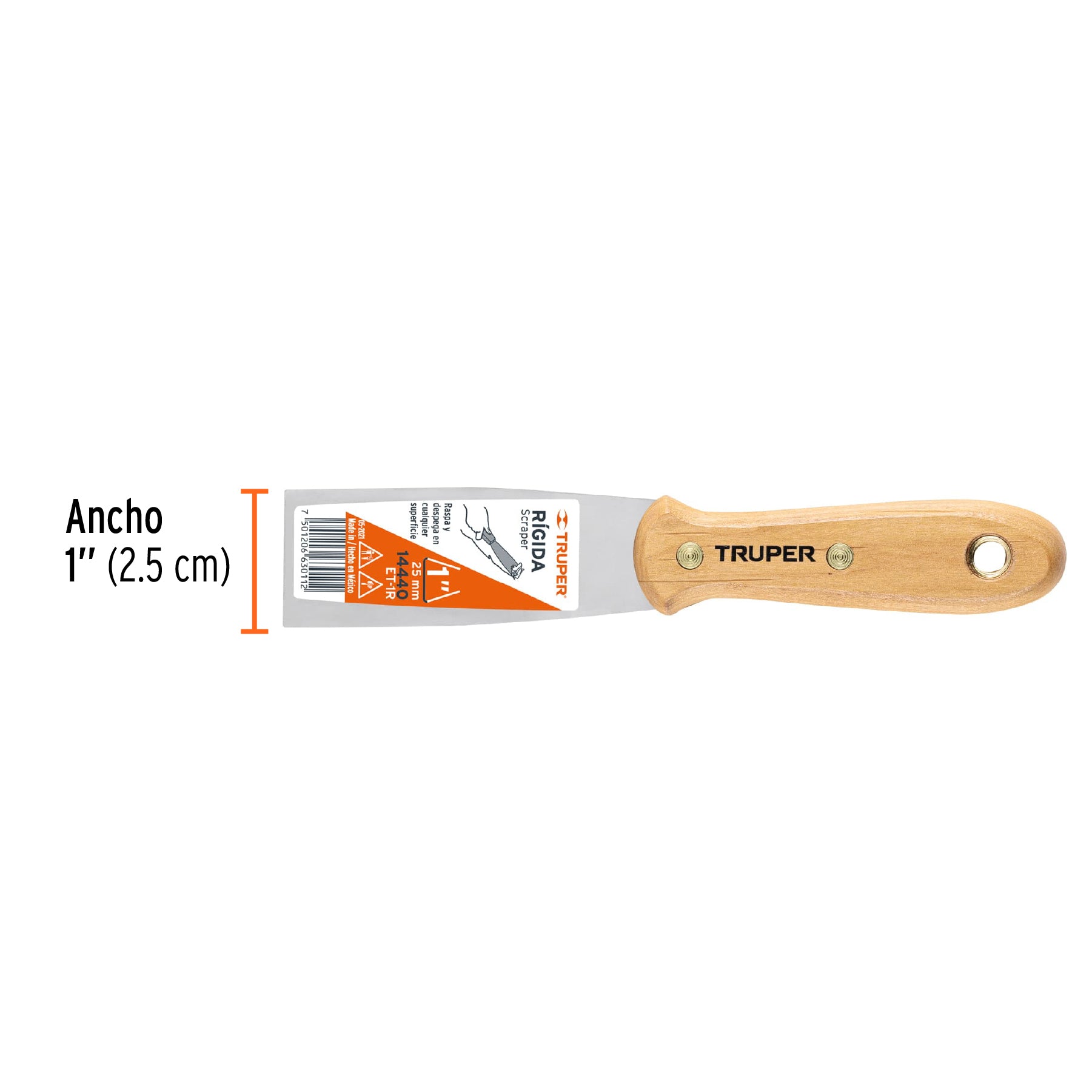 Espátula rígida, mango de madera, 1"