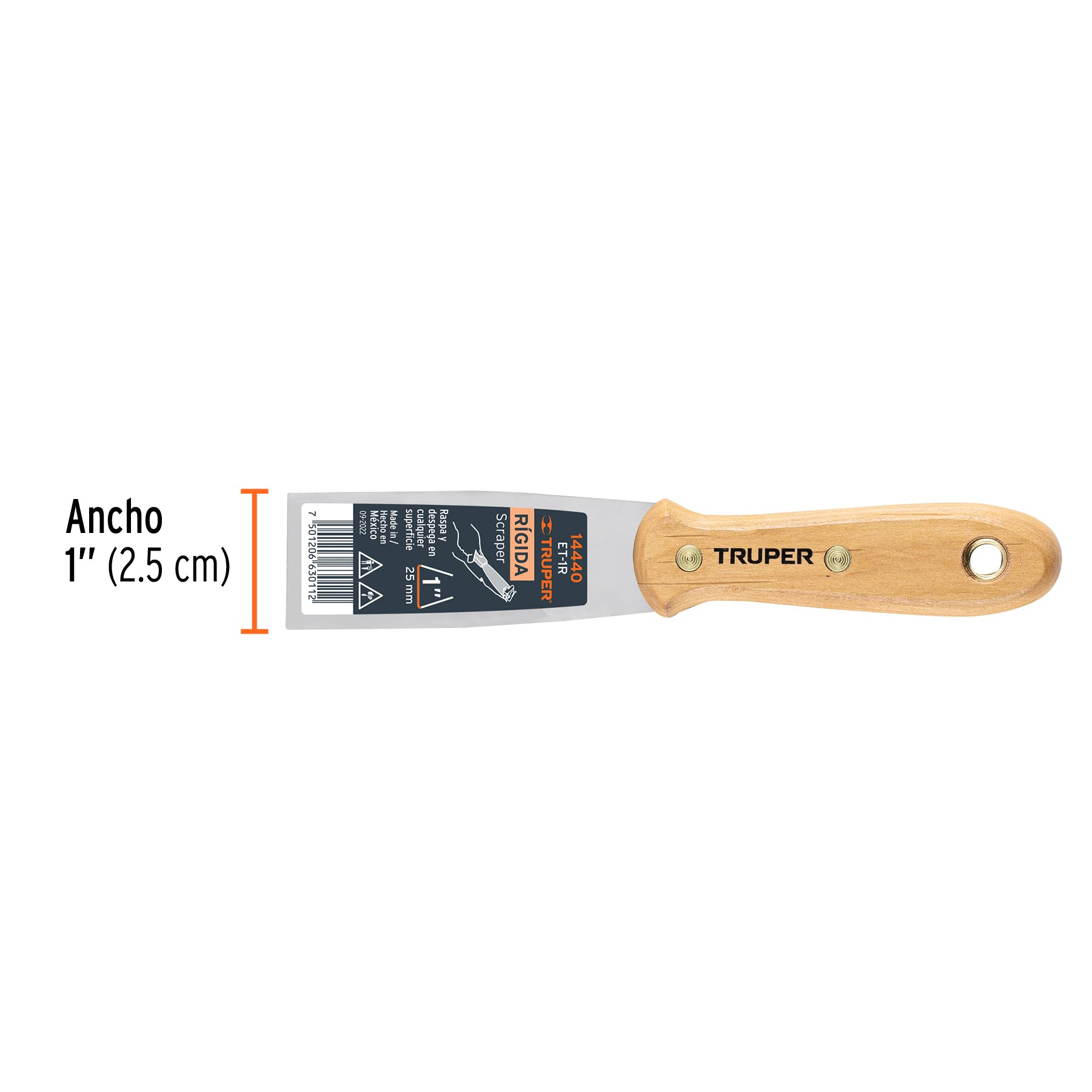 Espátula rígida, mango de madera, 1"