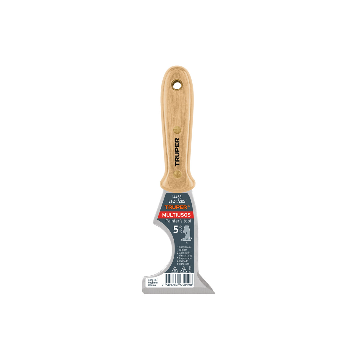 Espátula de 5 usos, mango de madera, 2-1/2"