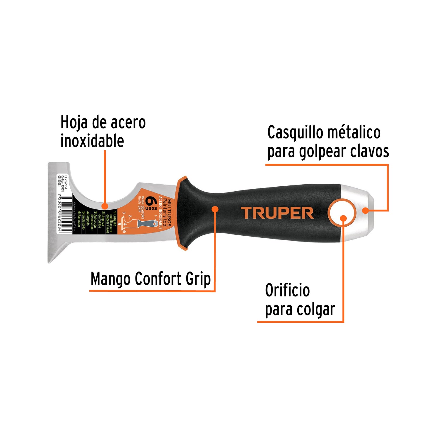 Espátula 2-1/2", rígida de 5 usos, acero inoxidable