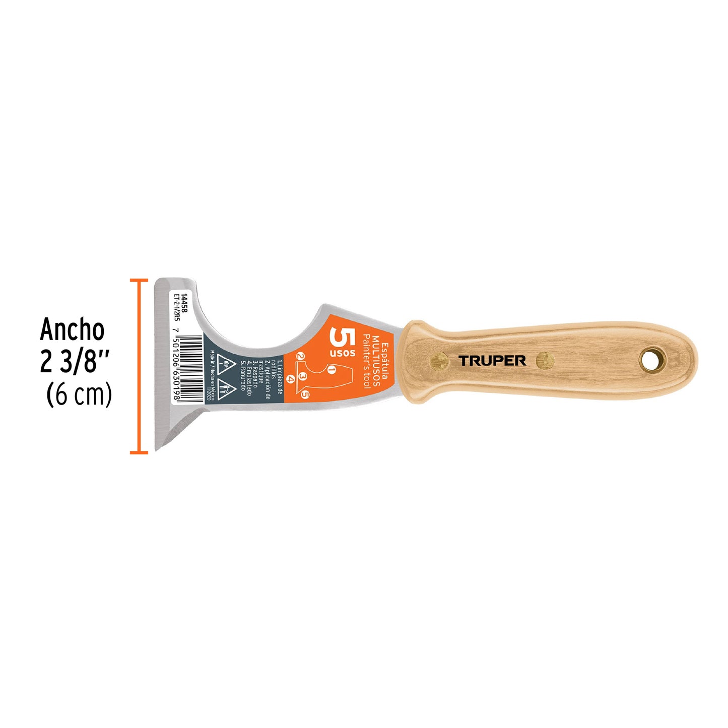Espátula de 5 usos, mango de madera, 2-1/2"