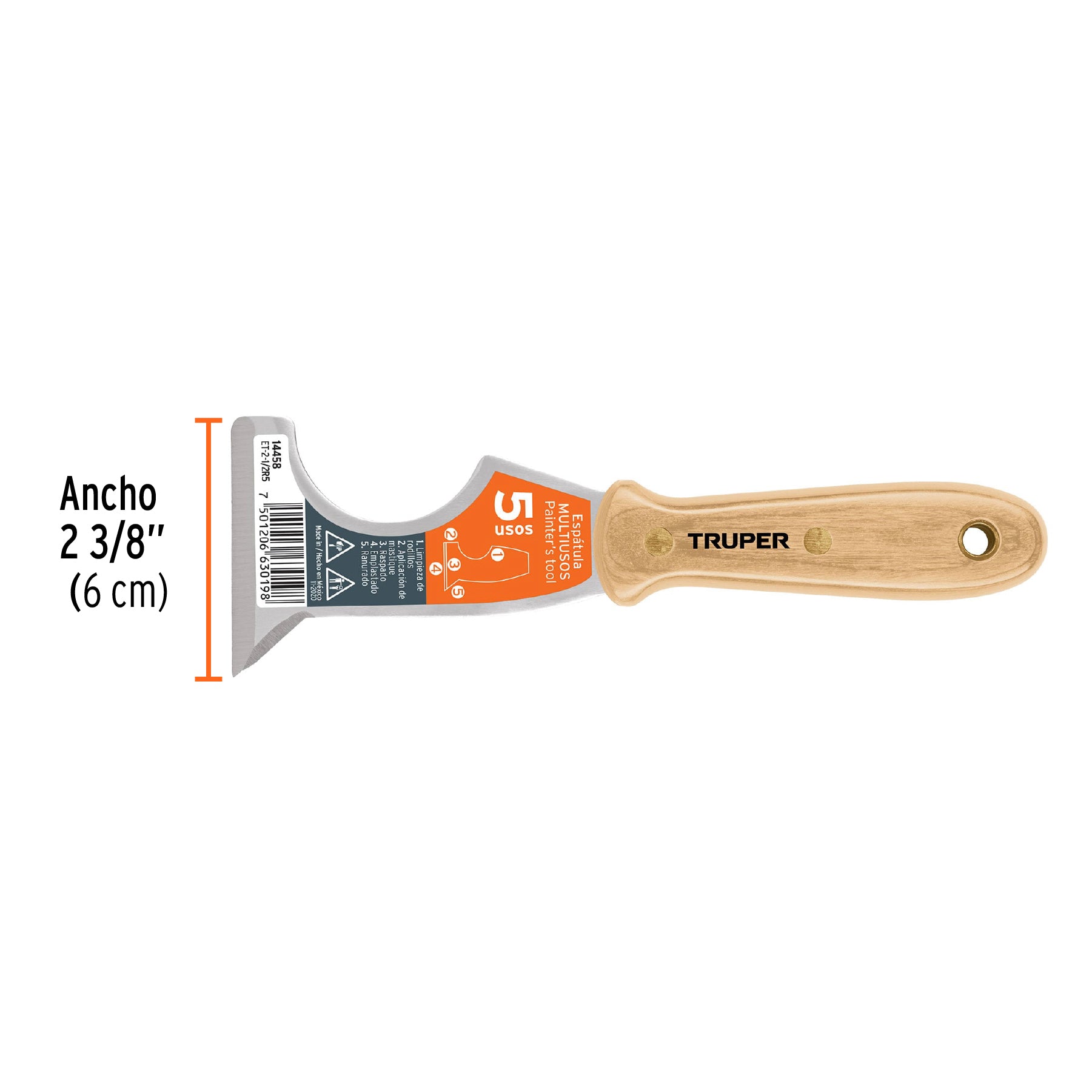 Espátula de 5 usos, mango de madera, 2-1/2"