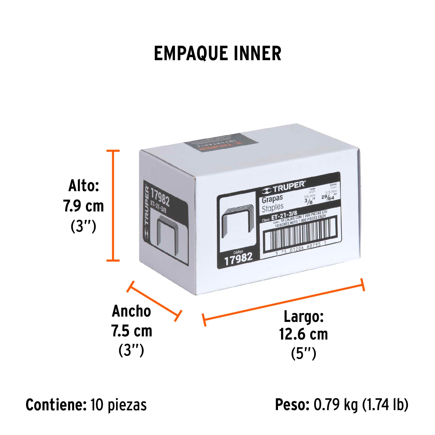 Grapas para et-21, 3/8", caja con 1000 piezas
