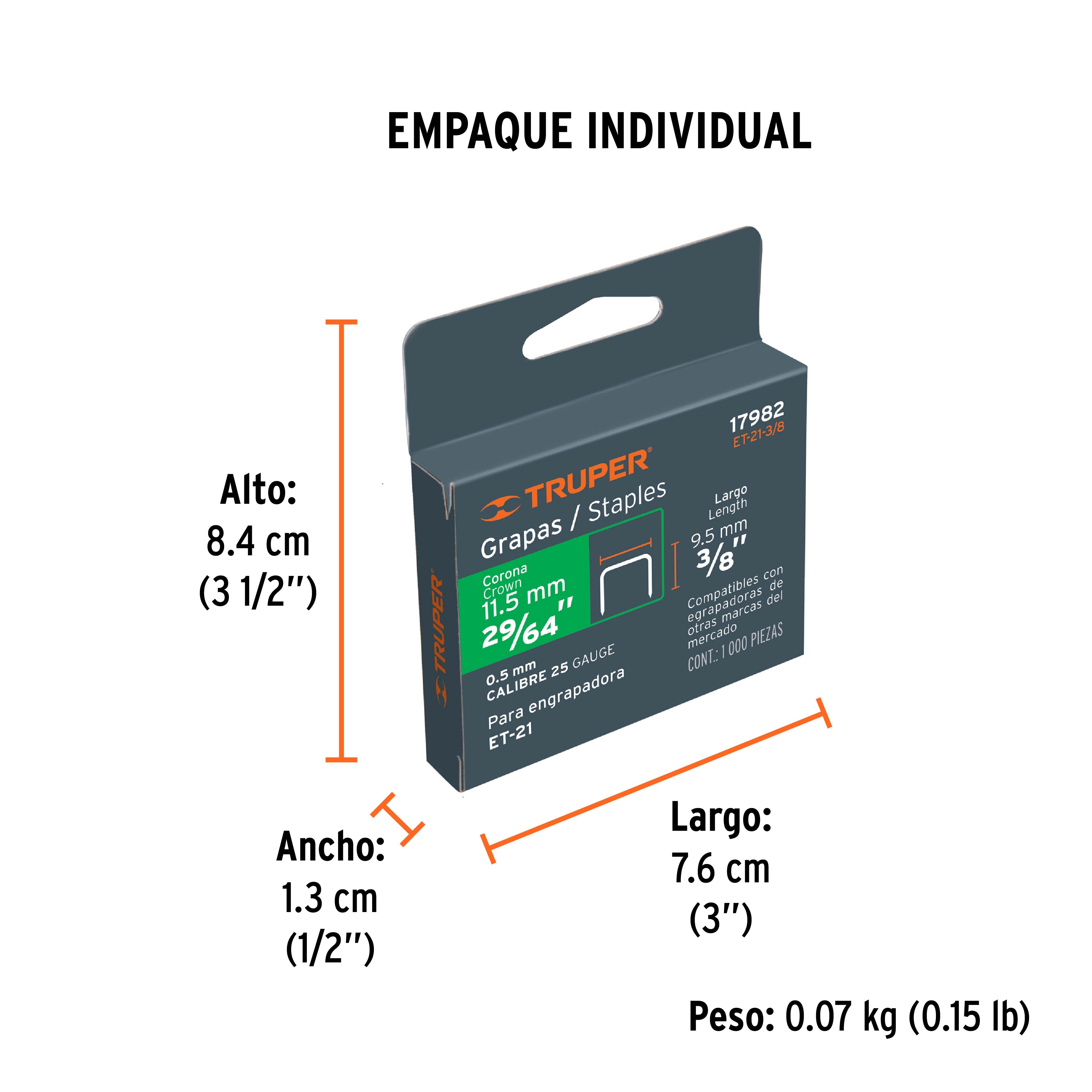 Grapas para et-21, 3/8", caja con 1000 piezas