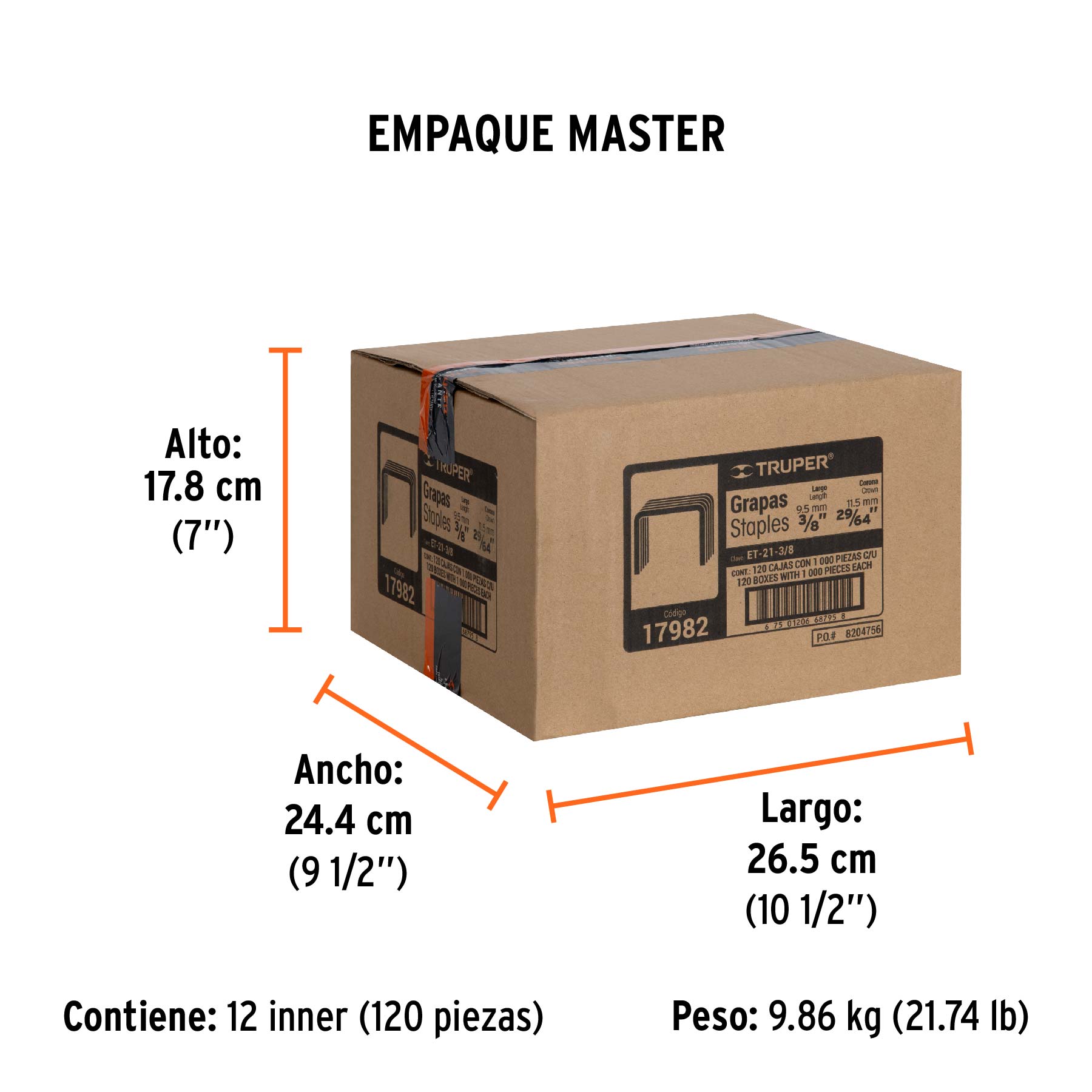 Grapas para et-21, 3/8", caja con 1000 piezas