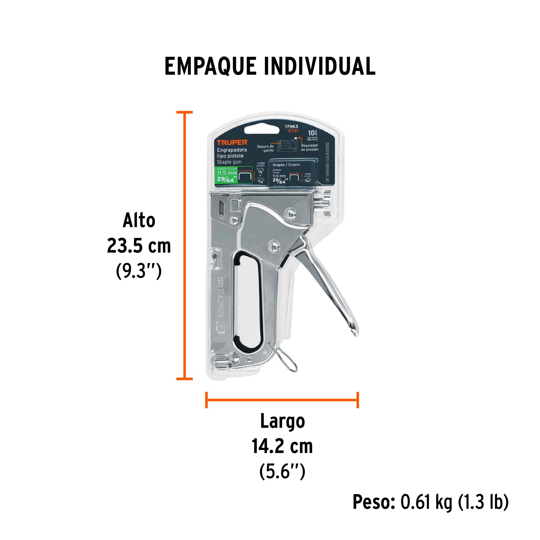 Engrapadora tipo pistola para ¼",5/16", 3/8", con 200 grapas