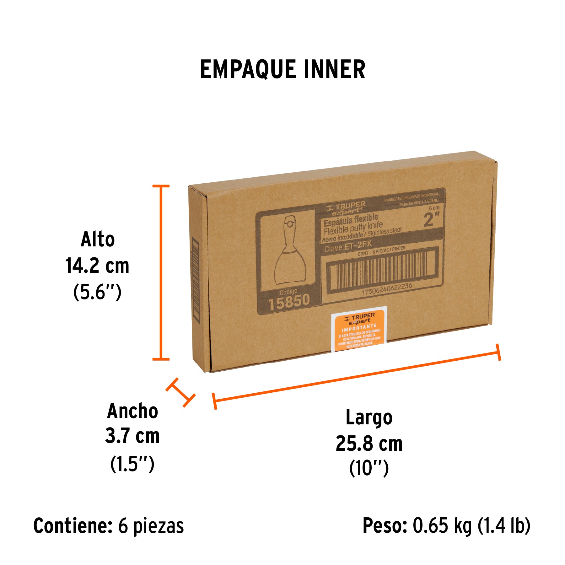 Espátula flexible 2", acero inoxidable, mango comfort grip