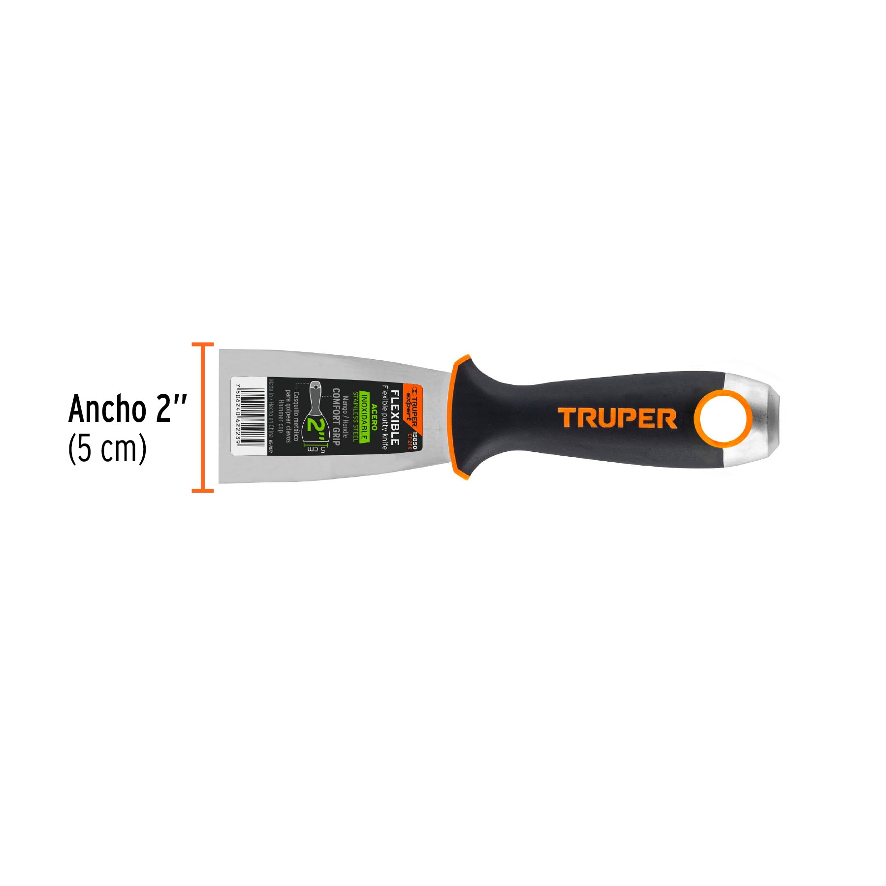 Espátula flexible 2", acero inoxidable, mango comfort grip