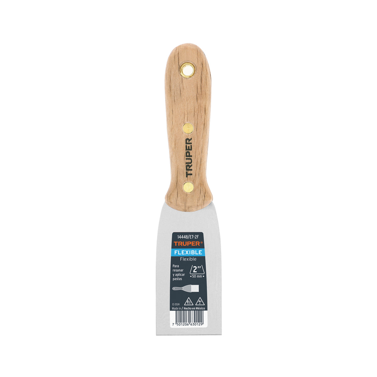 Espátula flexible, mango de madera, 2"