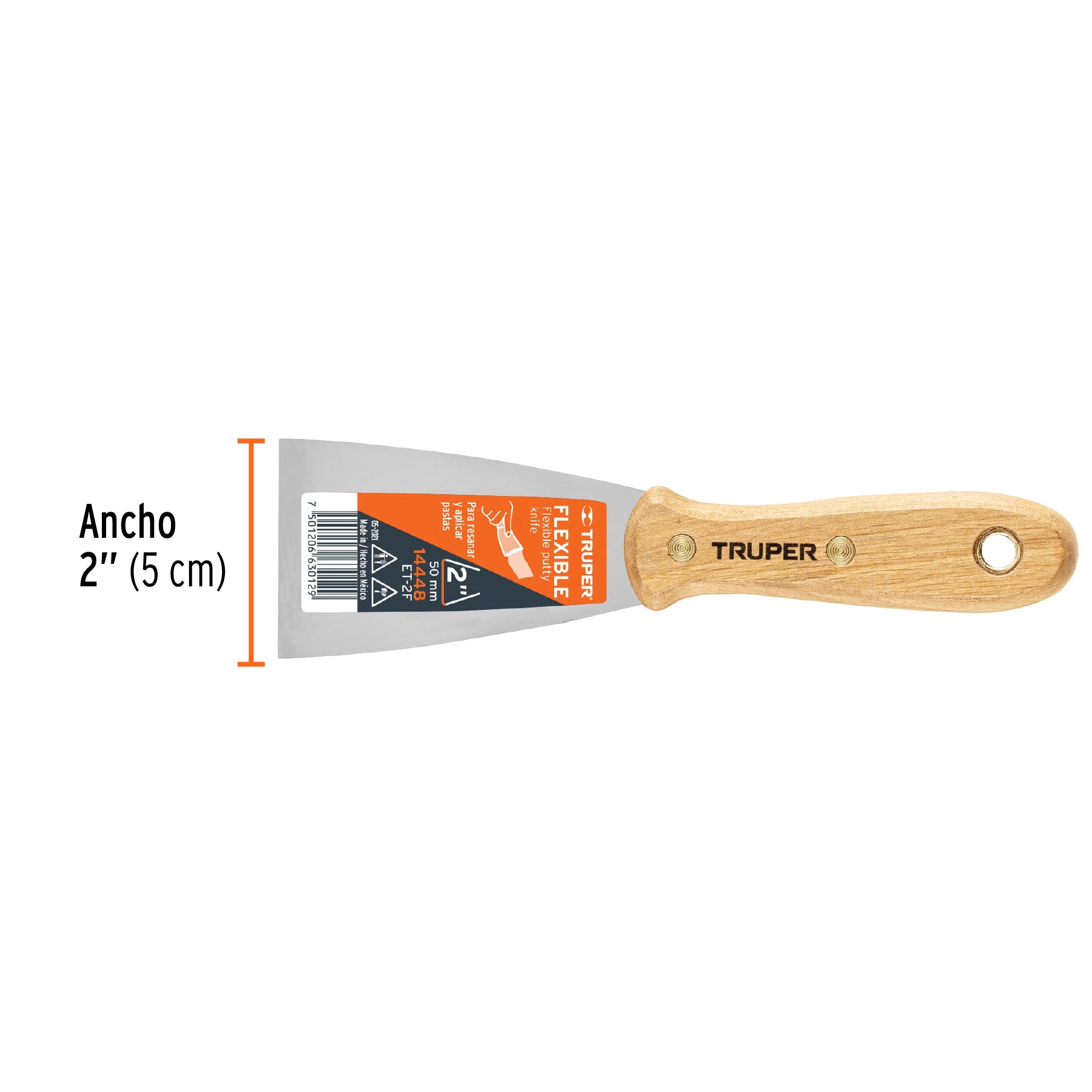 Espátula flexible, mango de madera, 2"