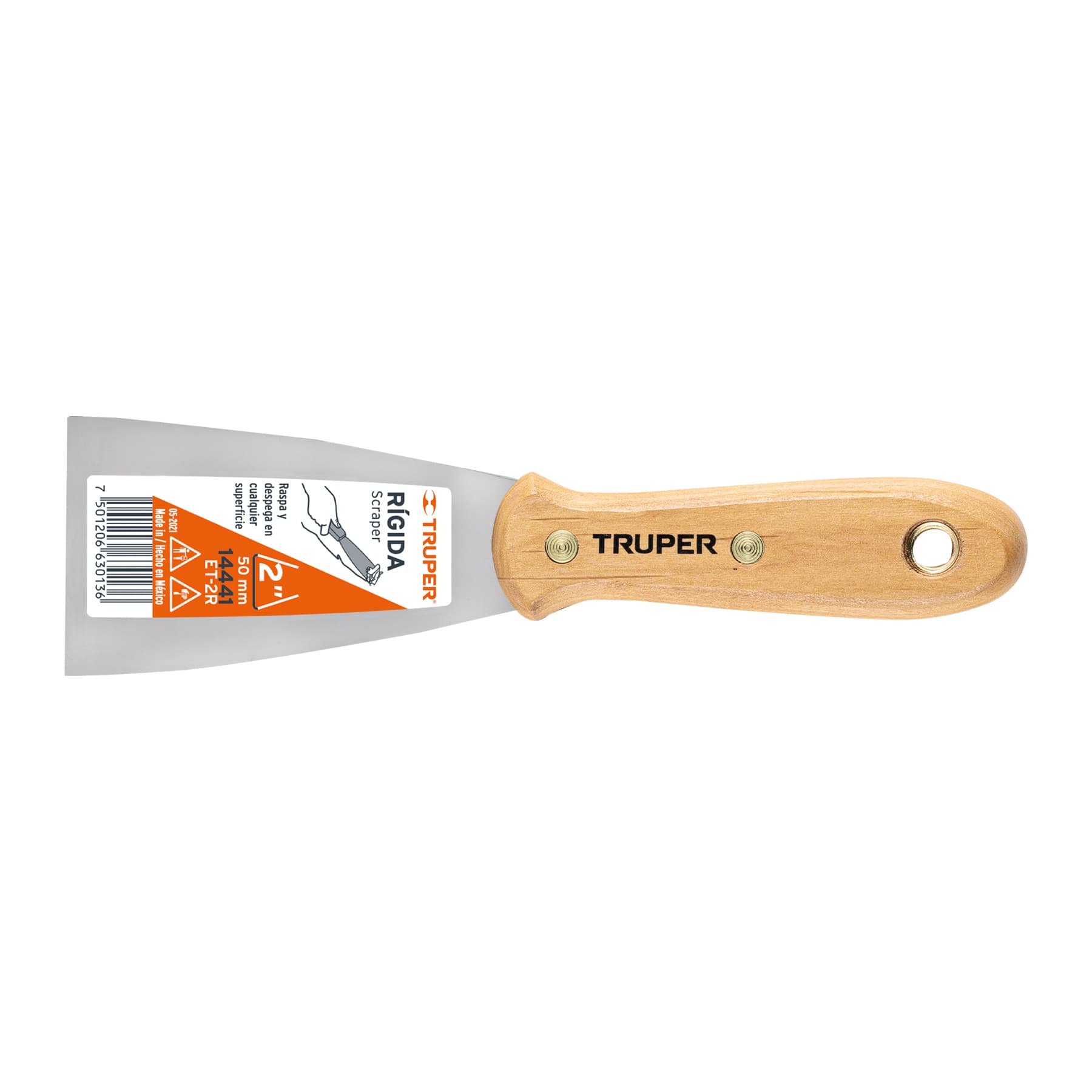 Espátula rígida, mango de madera, 2"