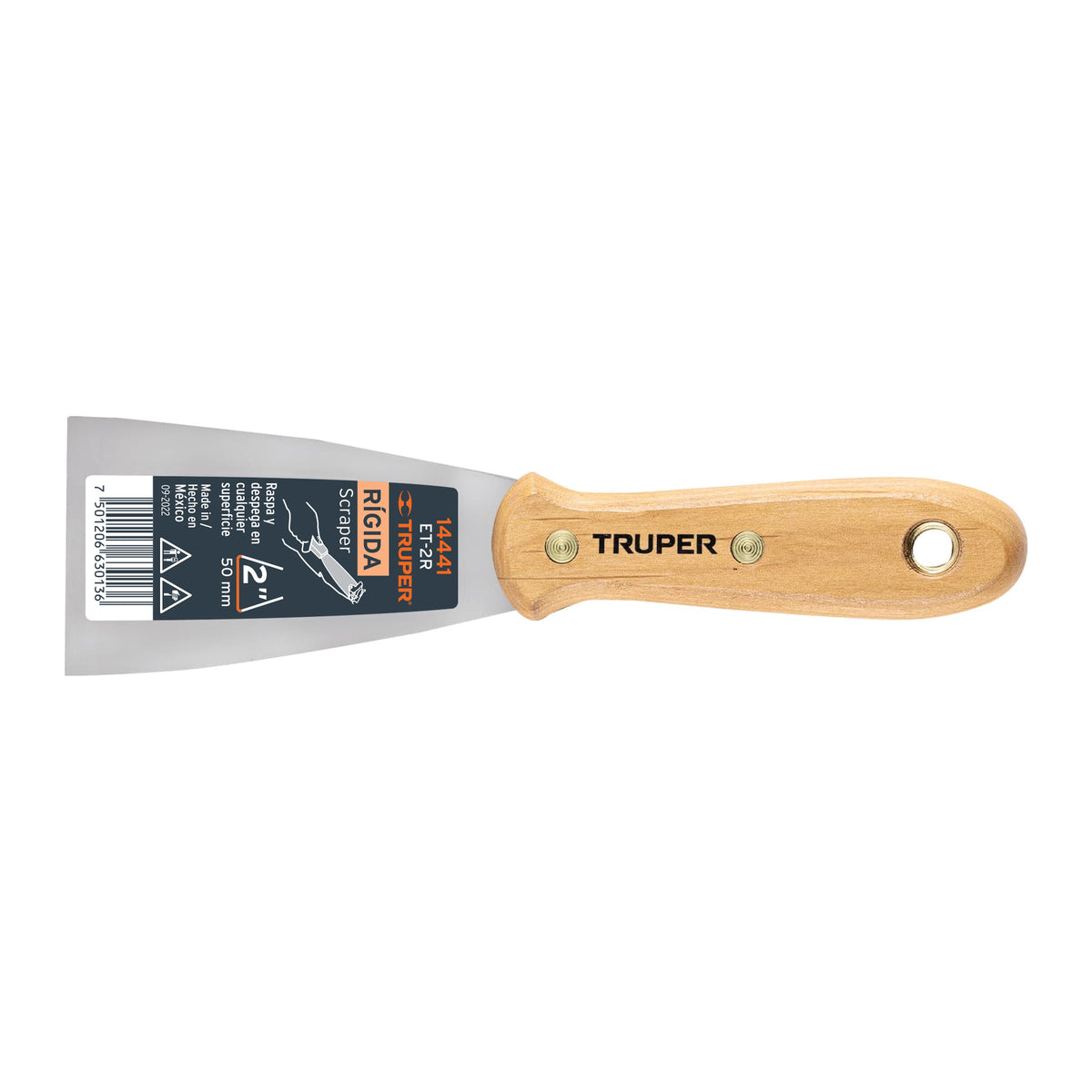 Espátula rígida, mango de madera, 2"