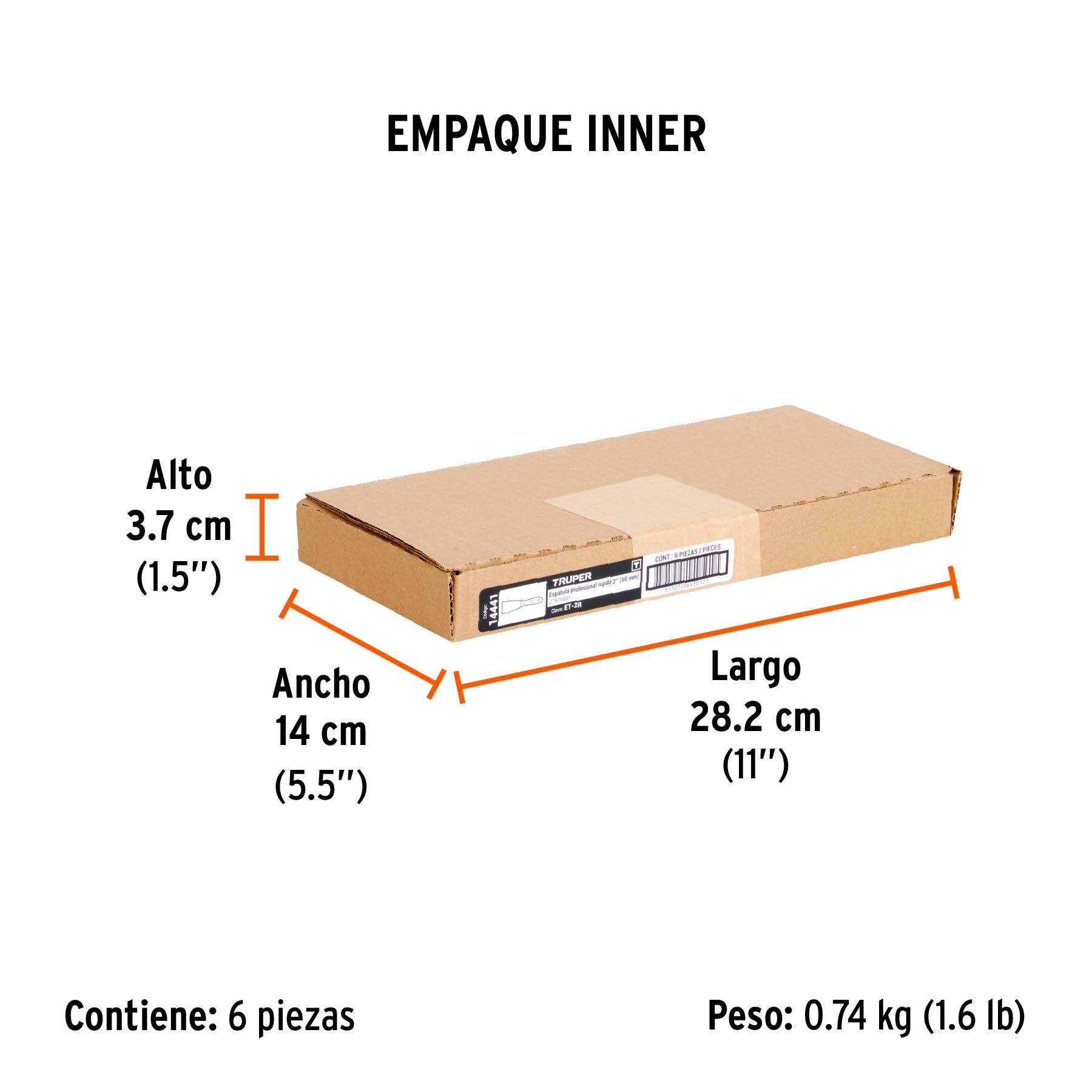 Espátula rígida, mango de madera, 2"