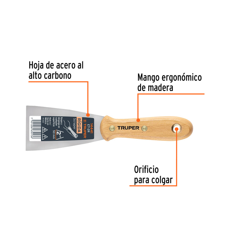 Espátula rígida, mango de madera, 2"