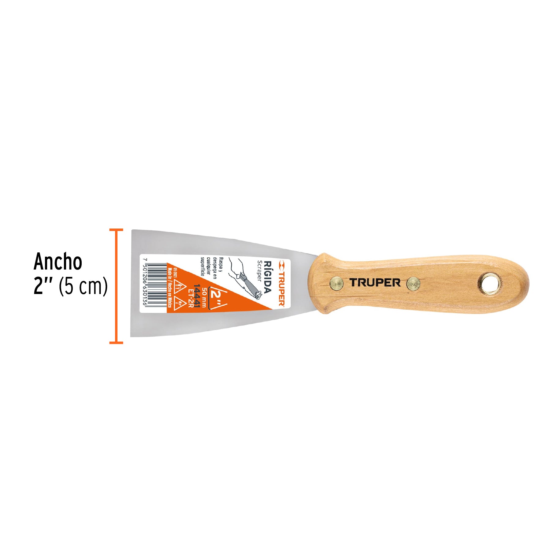 Espátula rígida, mango de madera, 2"