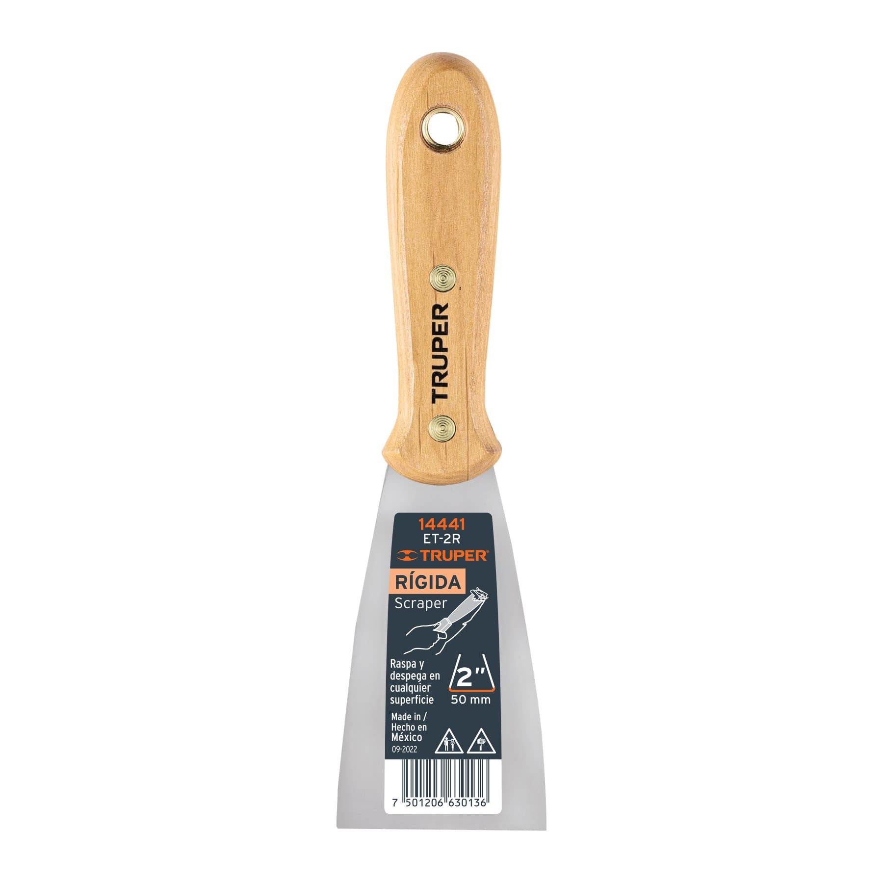 Espátula rígida, mango de madera, 2"