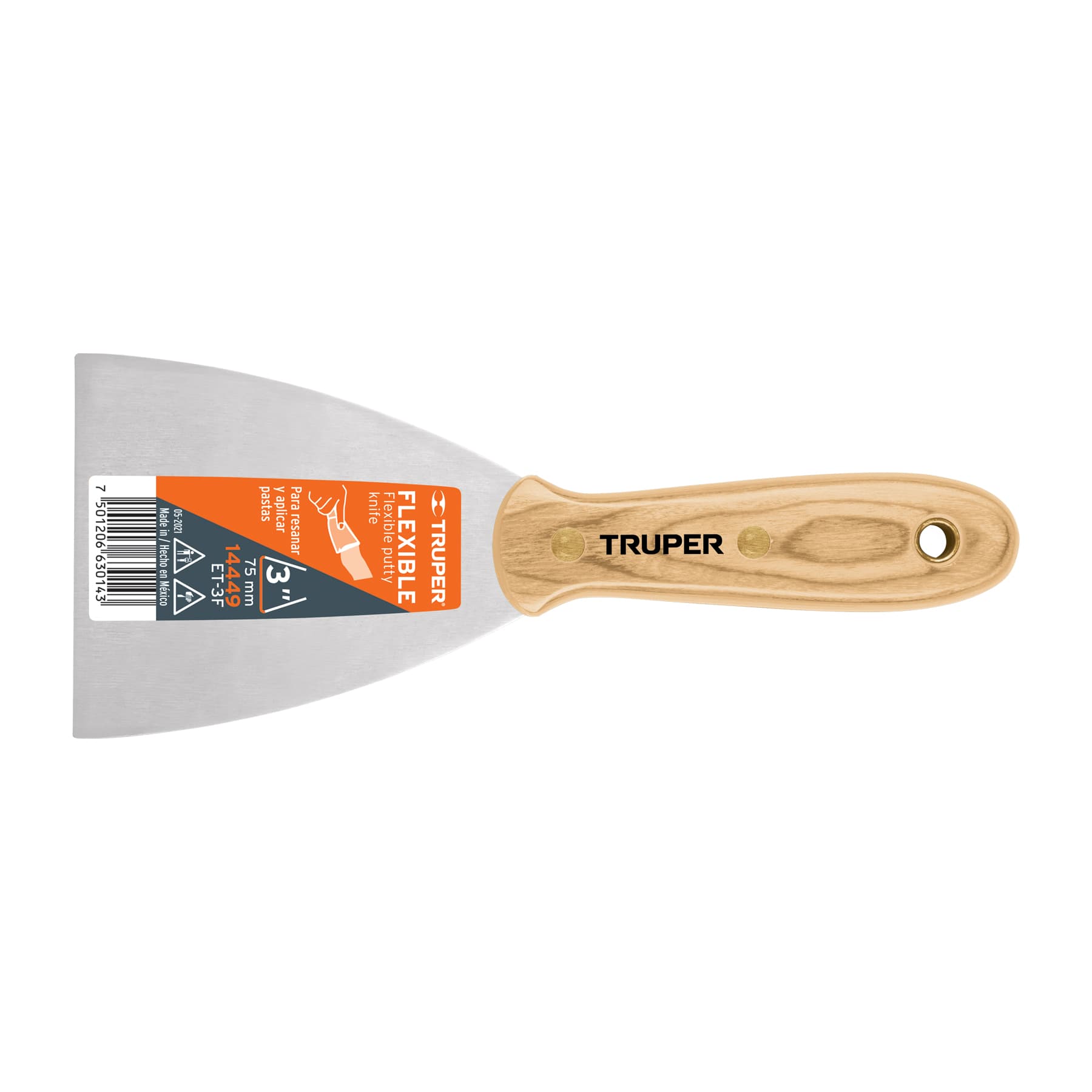Espátula flexible, mango de madera, 3"
