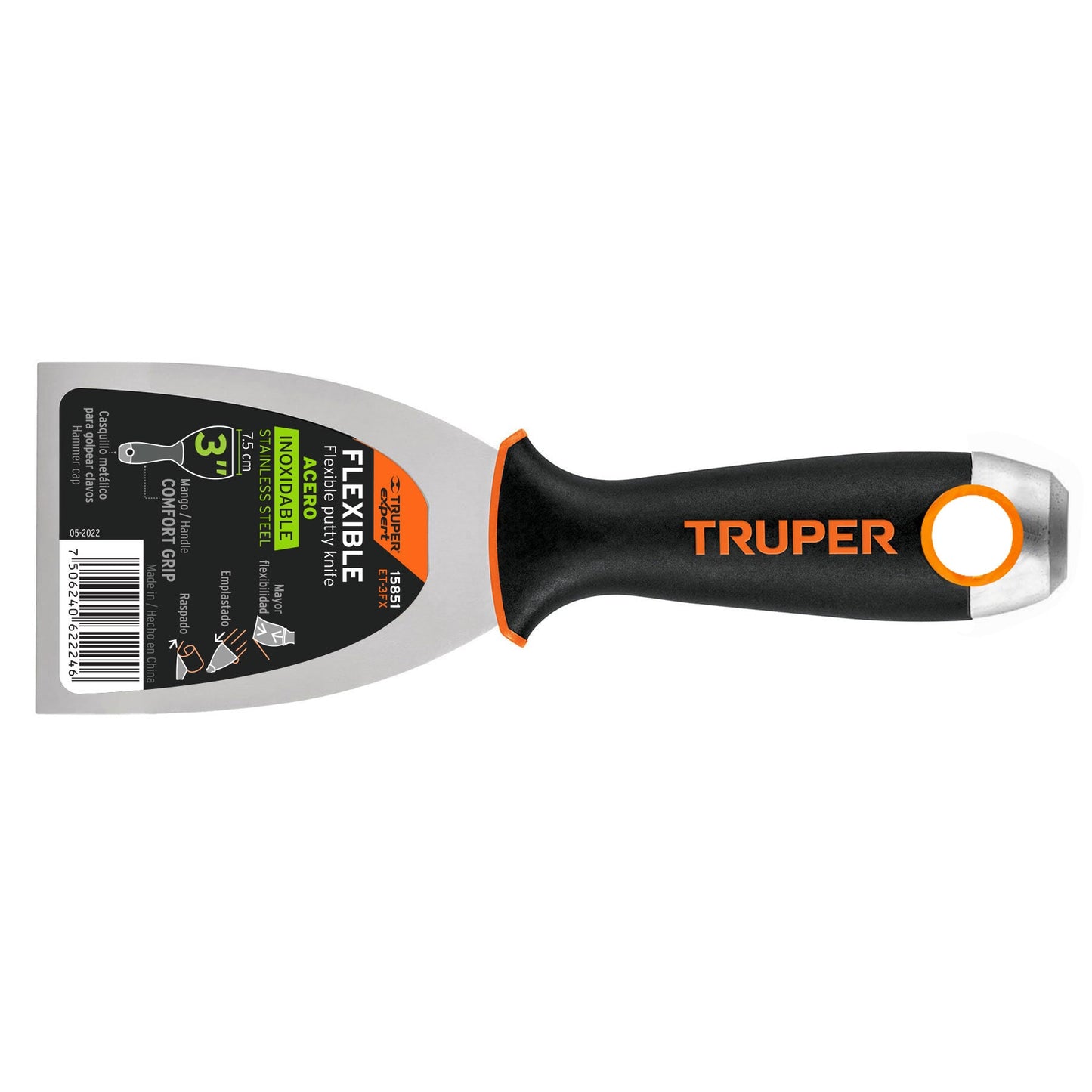 Espátula flexible 3", acero inoxidable, mango comfort grip