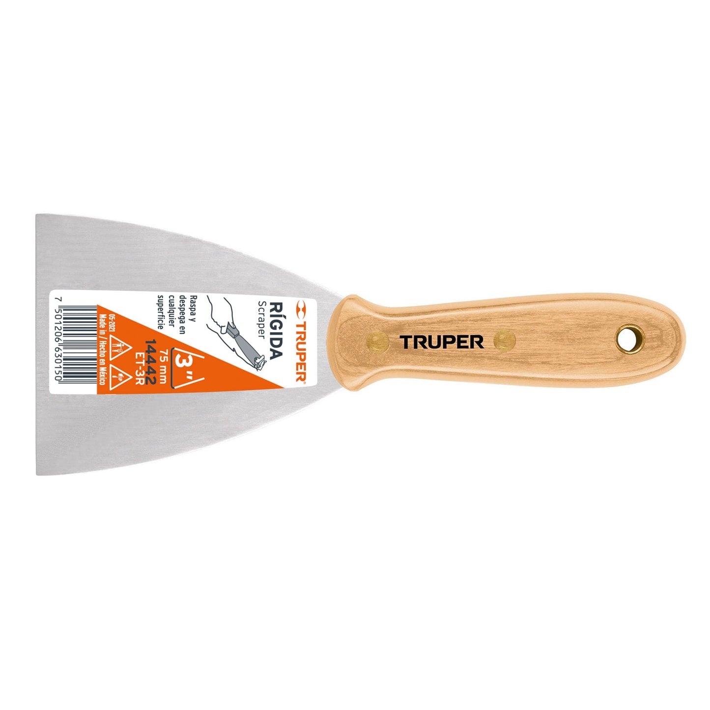 Espátula rígida, mango de madera, 3"