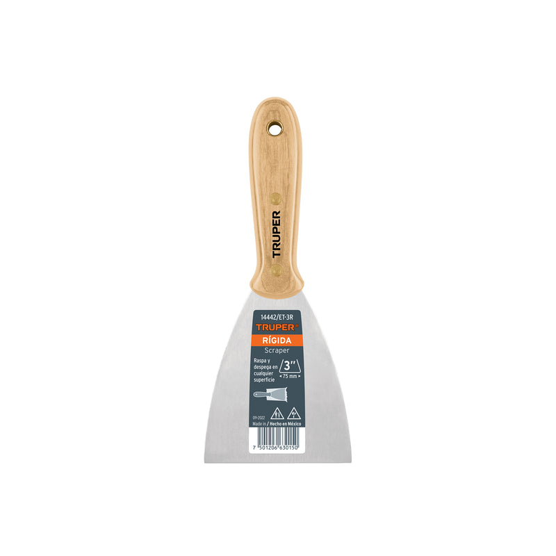 Espátula rígida, mango de madera, 3"