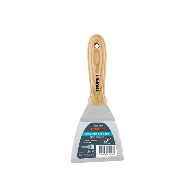 Espátula afilada y angulada 3" con mango de madera, TRUPER