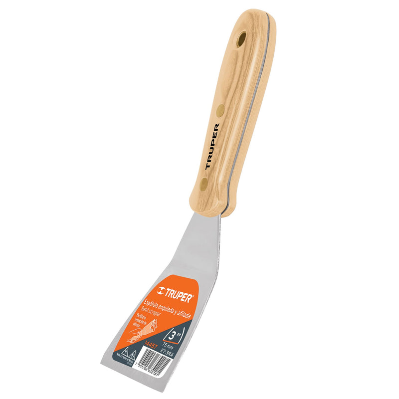 Espátula afilada y angulada 3" con mango de madera, TRUPER