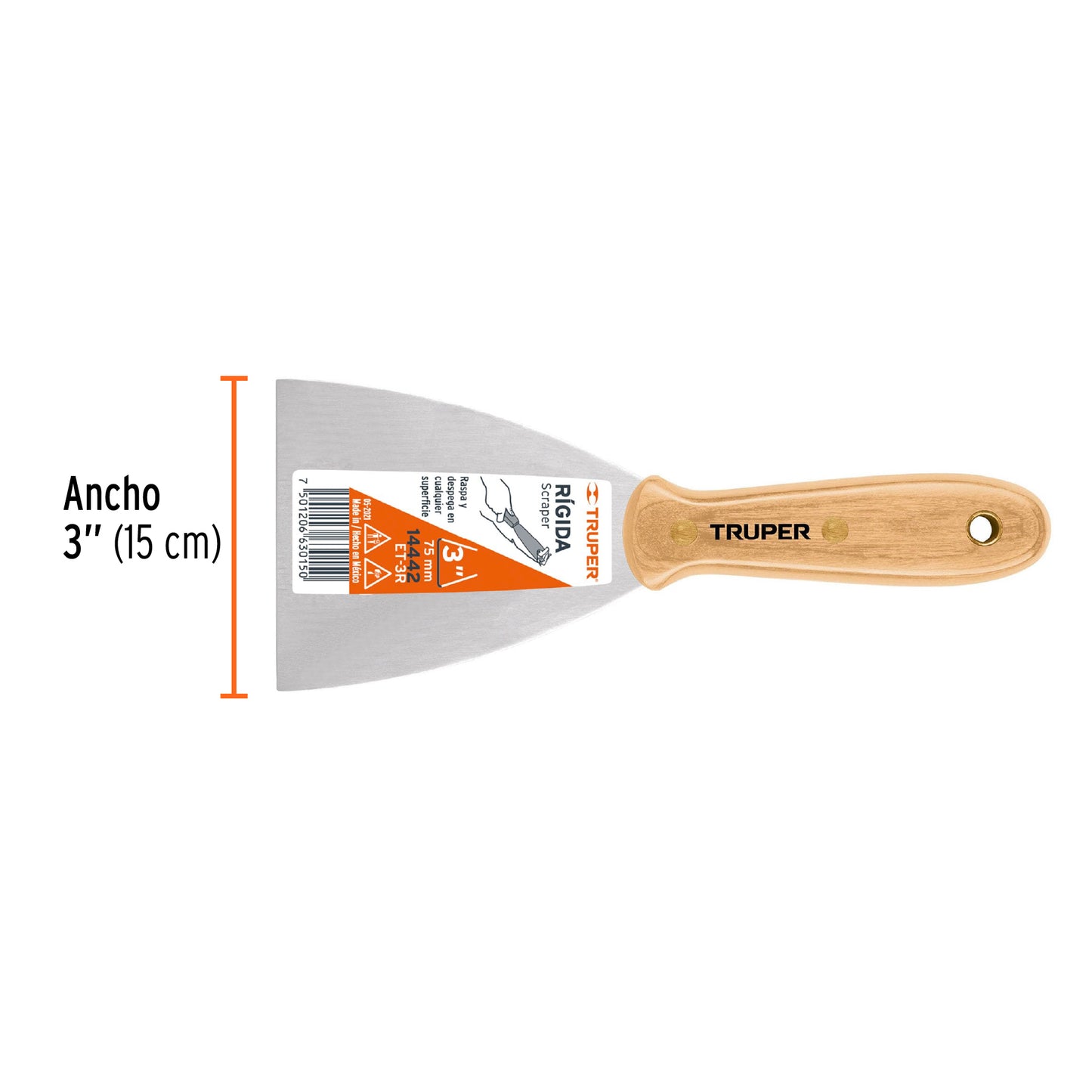 Espátula rígida, mango de madera, 3"