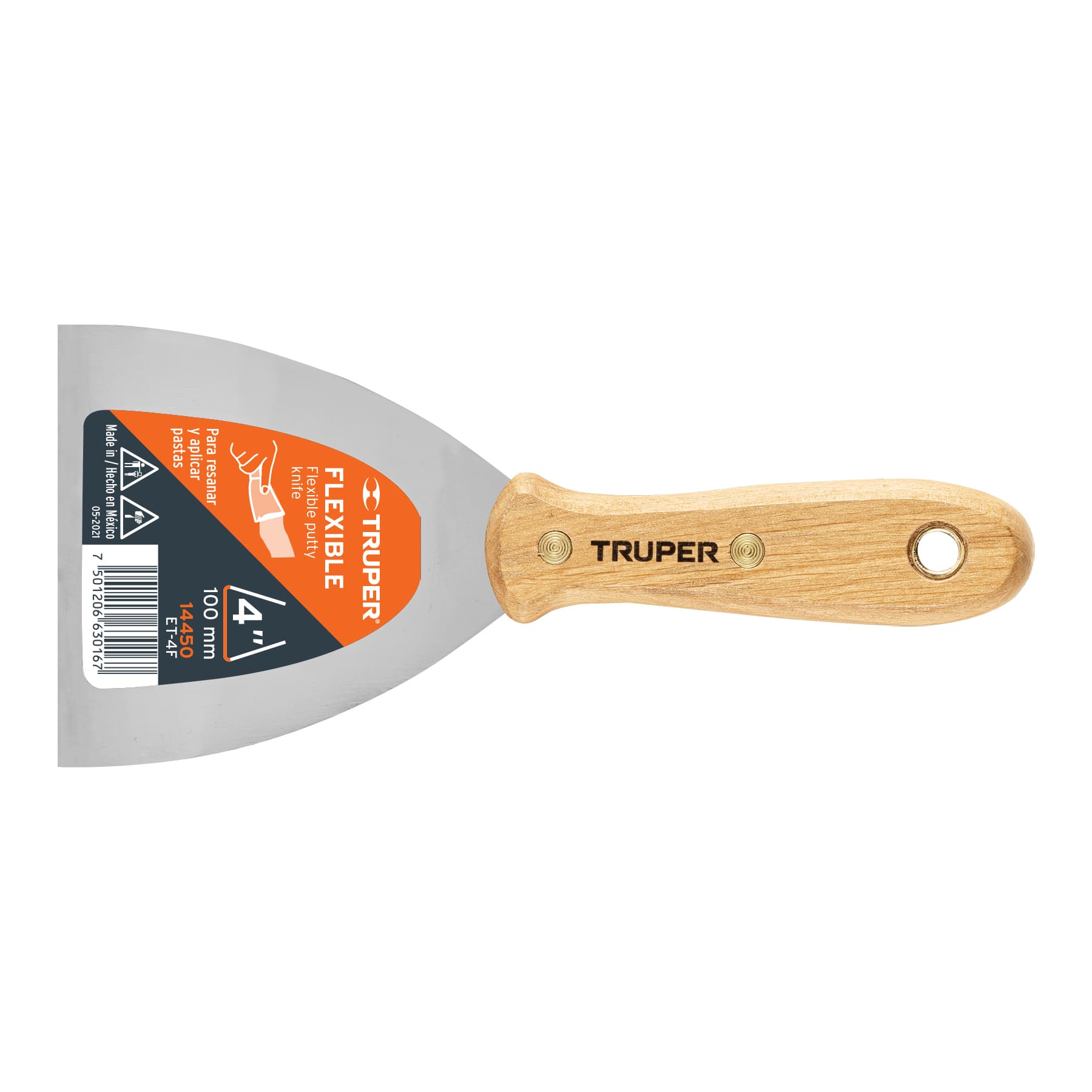 Espátula flexible, mango de madera, 4"