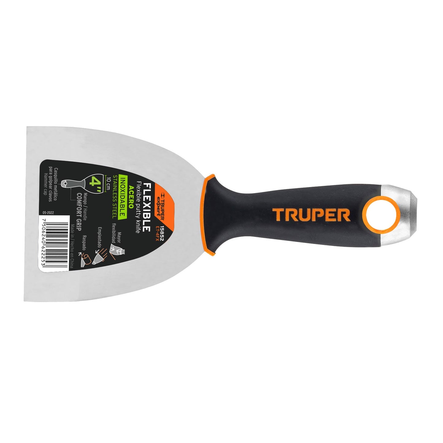 Espátula flexible 4", acero inoxidable, mango comfort grip