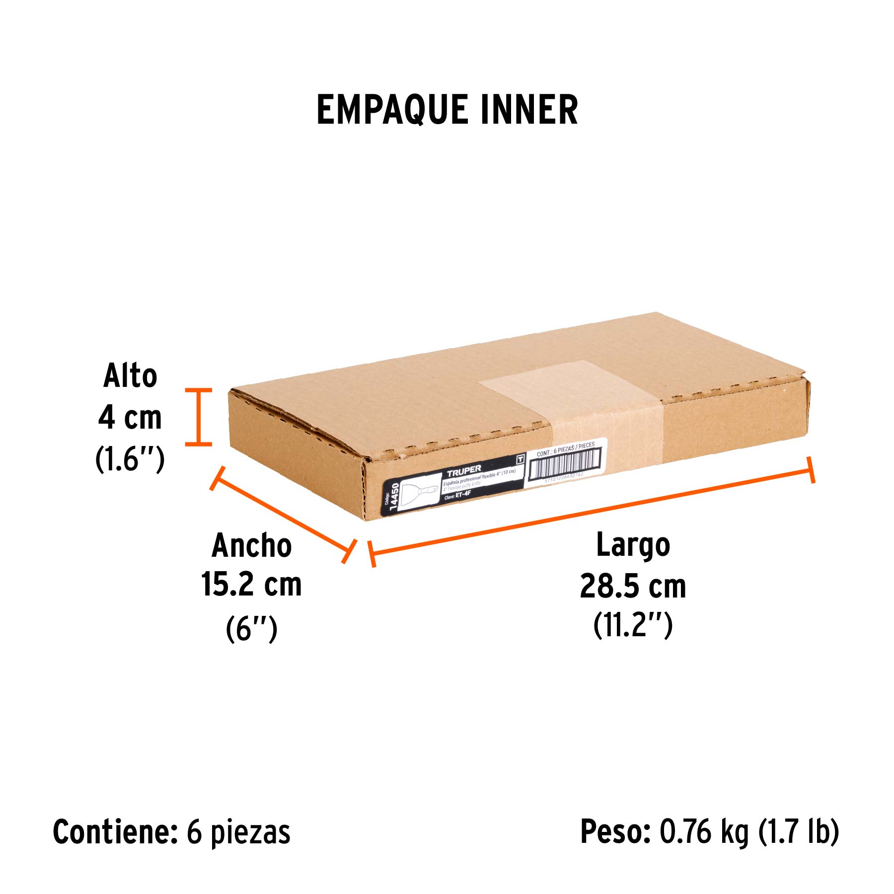 Espátula flexible, mango de madera, 4"