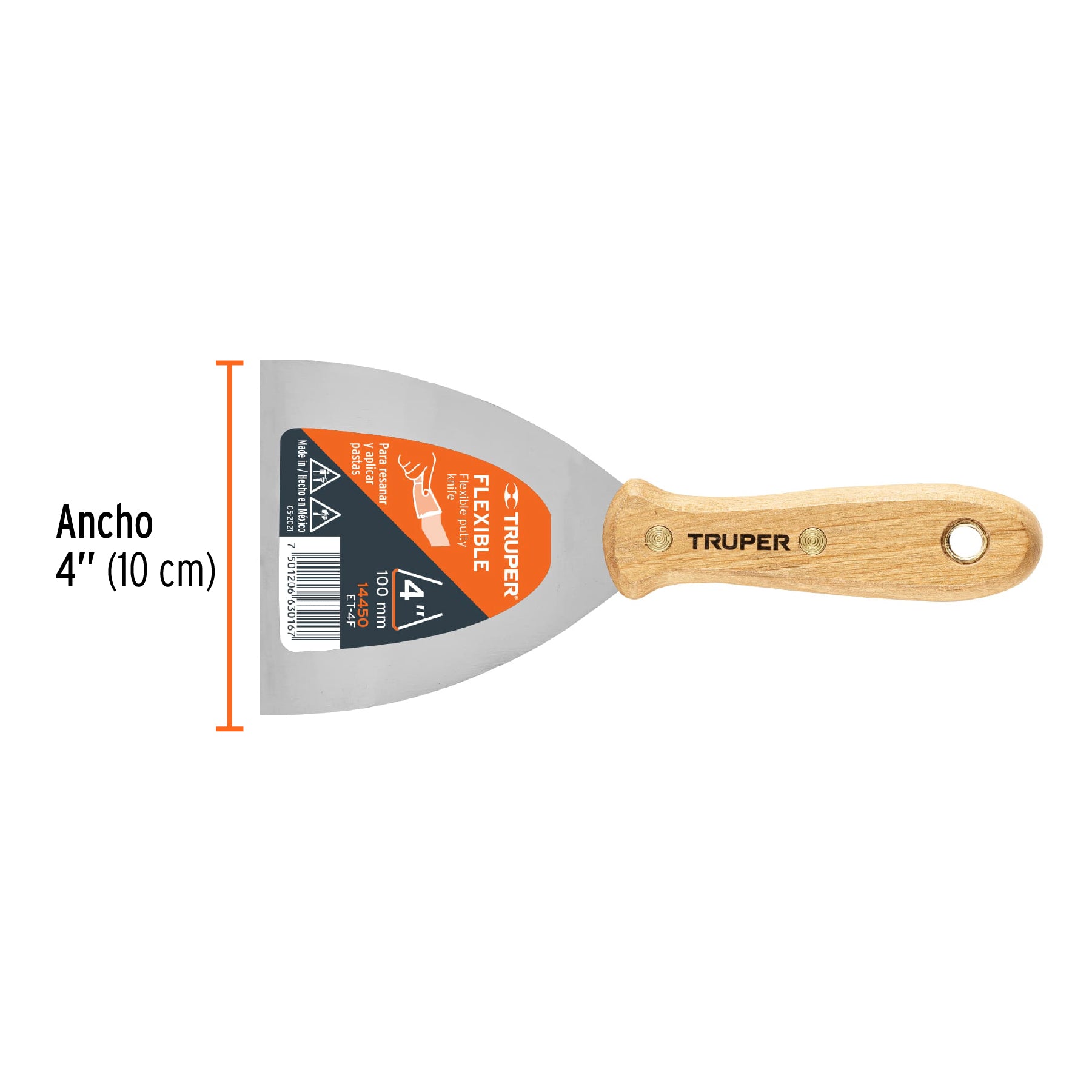 Espátula flexible, mango de madera, 4"