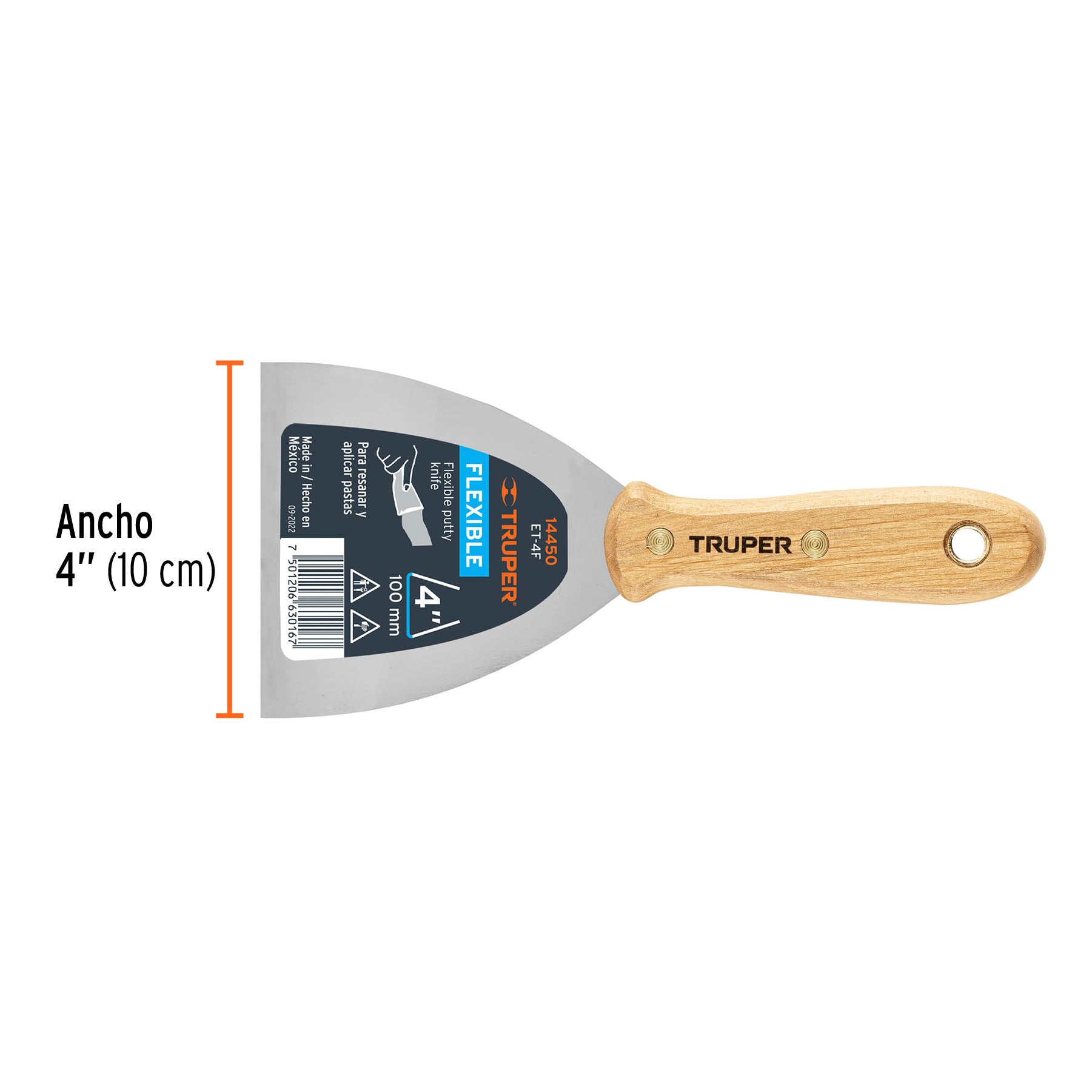 Espátula flexible, mango de madera, 4"