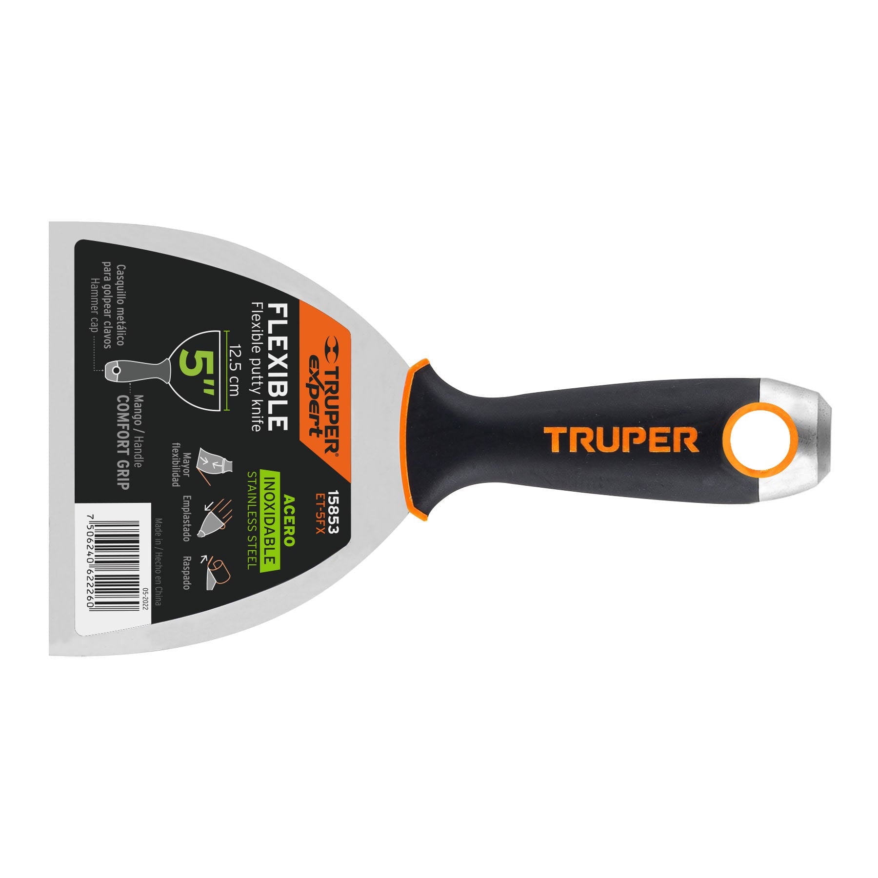 Espátula flexible 5", acero inoxidable, mango comfort grip