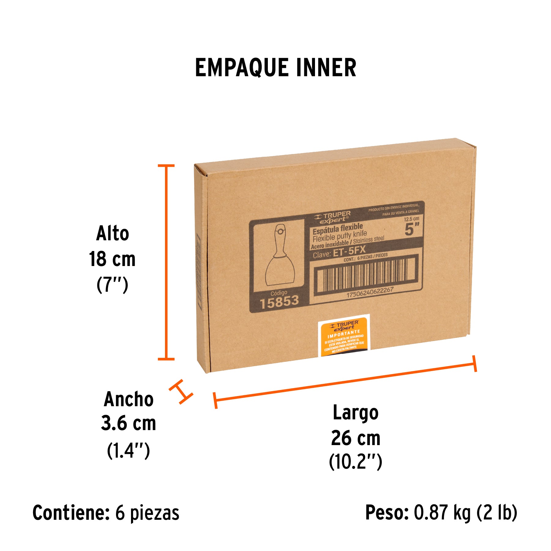Espátula flexible 5", acero inoxidable, mango comfort grip