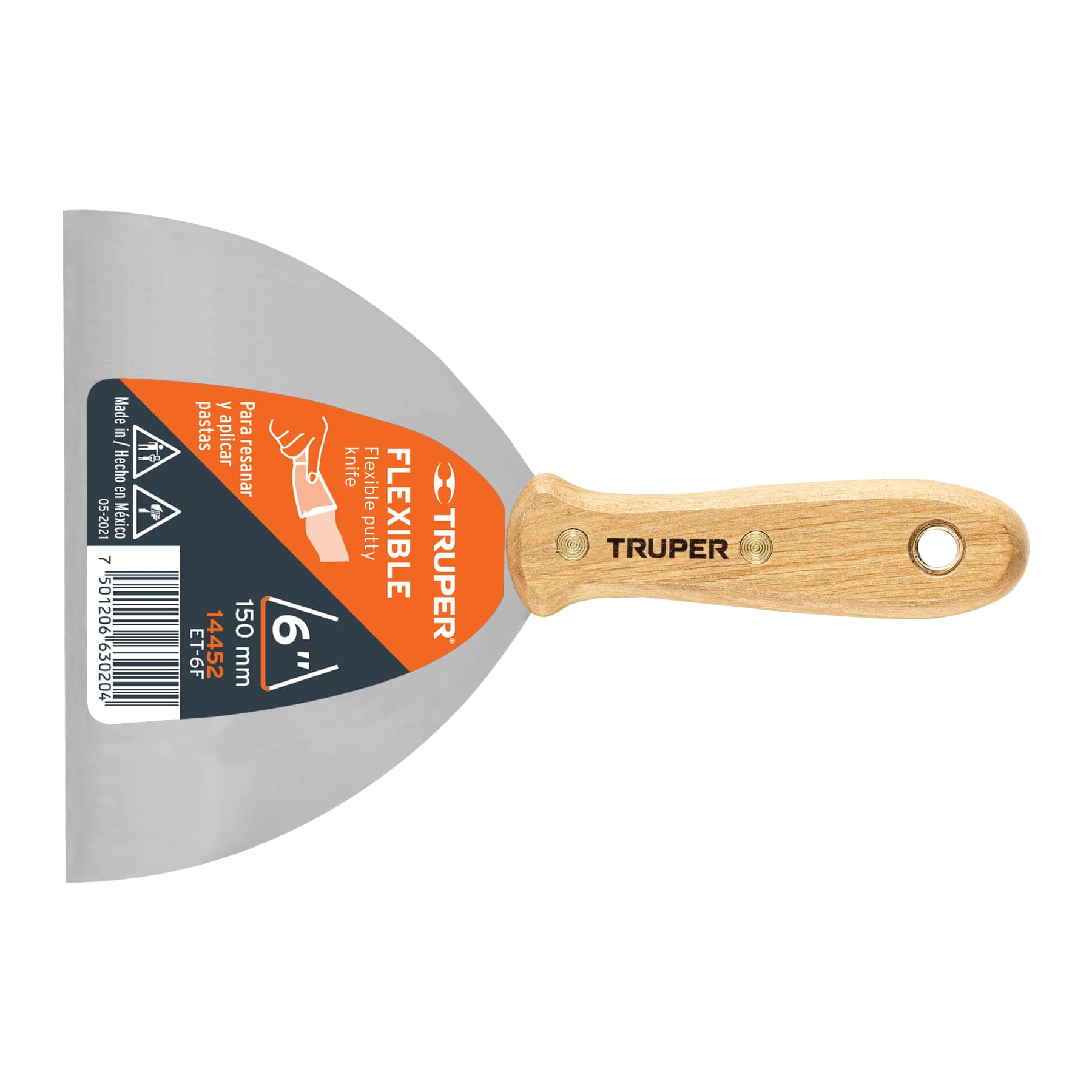 Espátula flexible, mango de madera, 6"