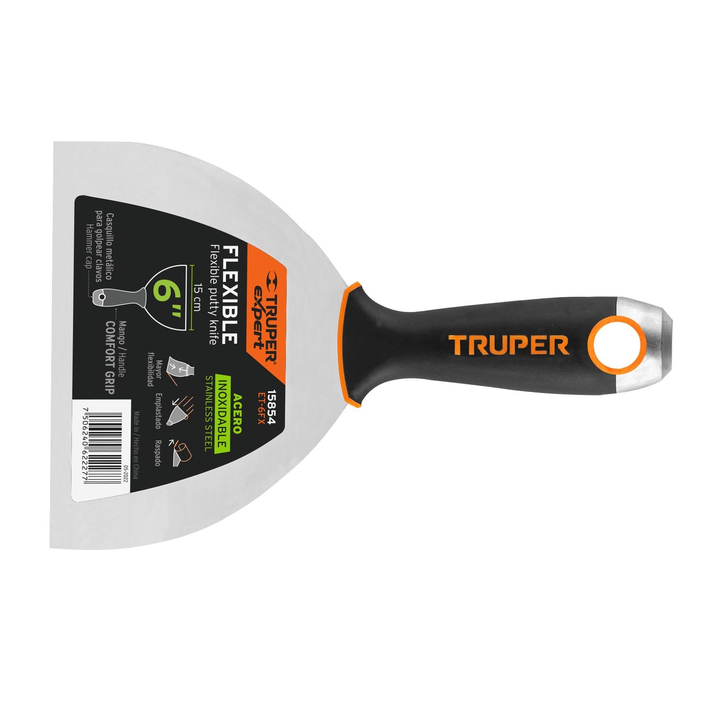 Espátula flexible 6", acero inoxidable, mango comfort grip