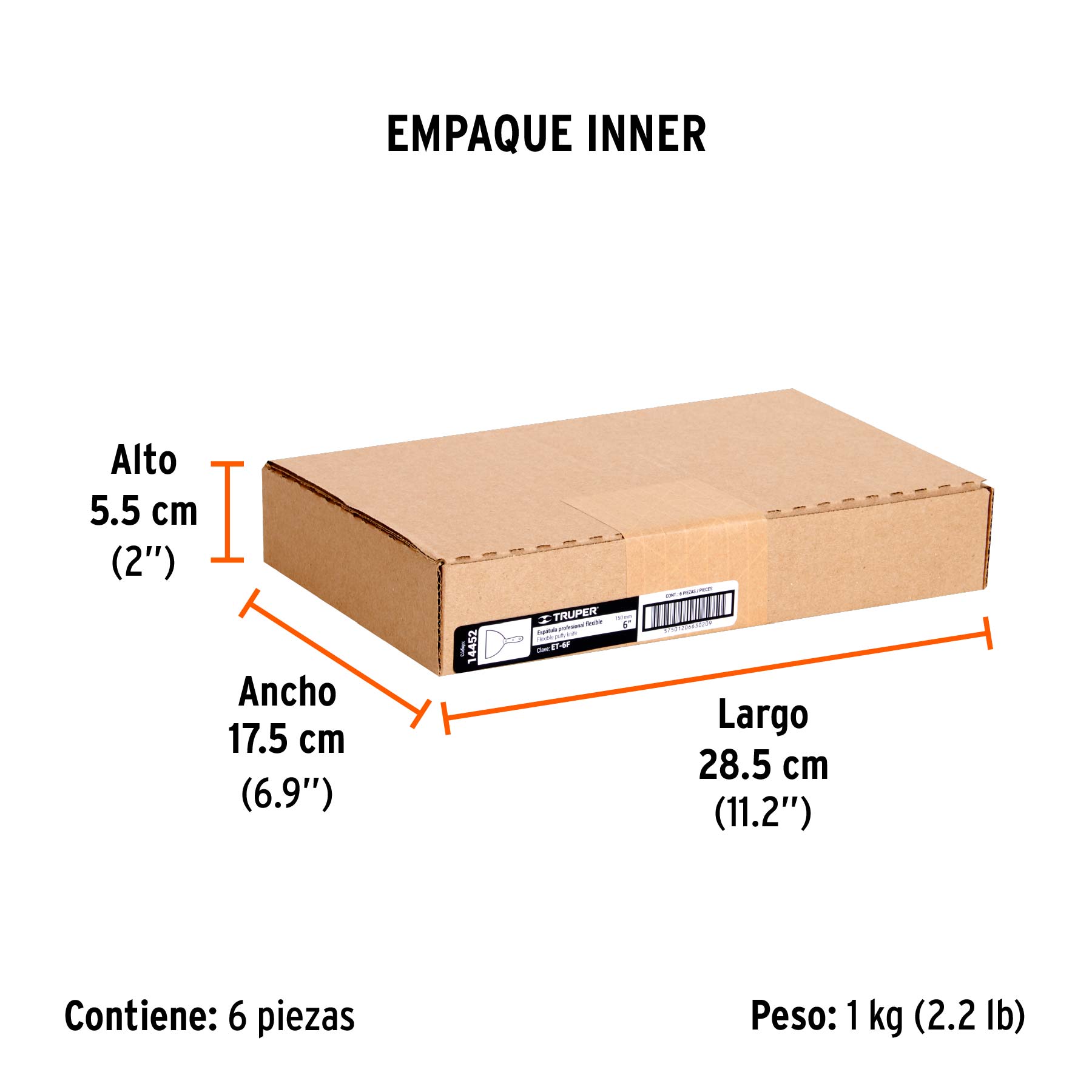 Espátula flexible, mango de madera, 6"