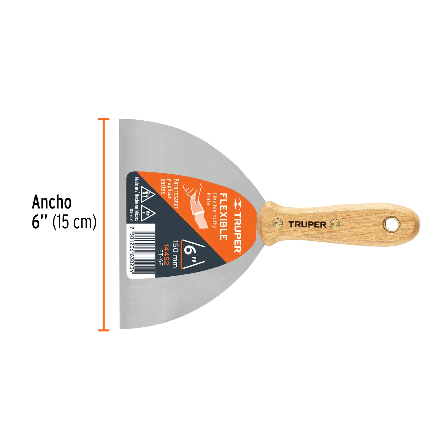 Espátula flexible, mango de madera, 6"