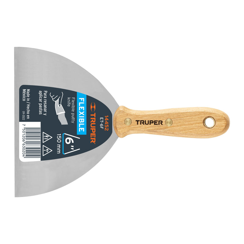 Espátula flexible, mango de madera, 6"