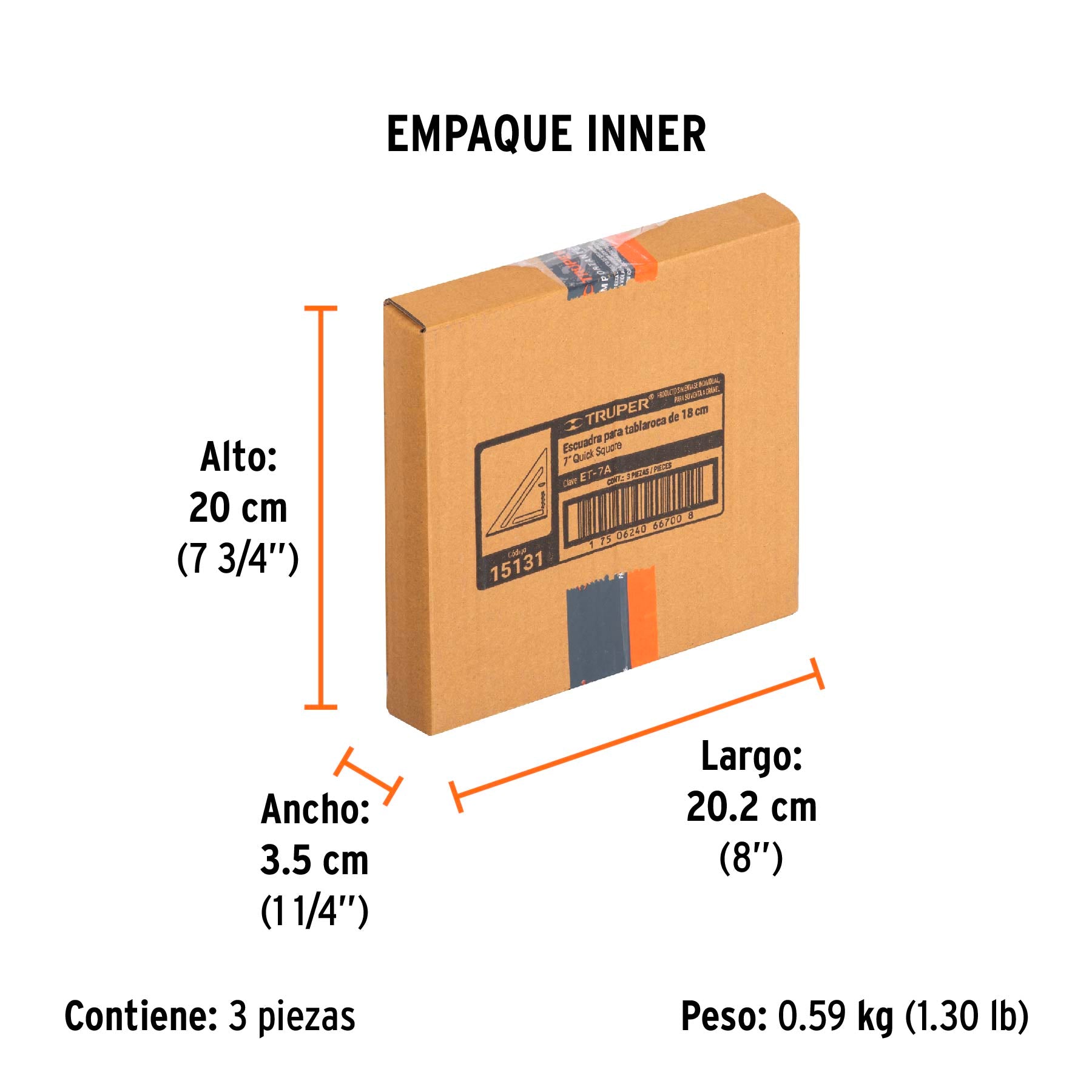 Escuadra de aluminio para tablaroca, 7" (177 mm)