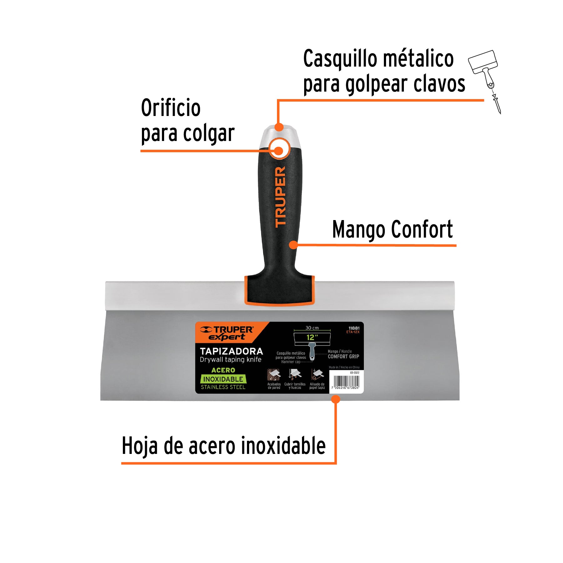 Espátula tapizadora, 12", Truper Expert
