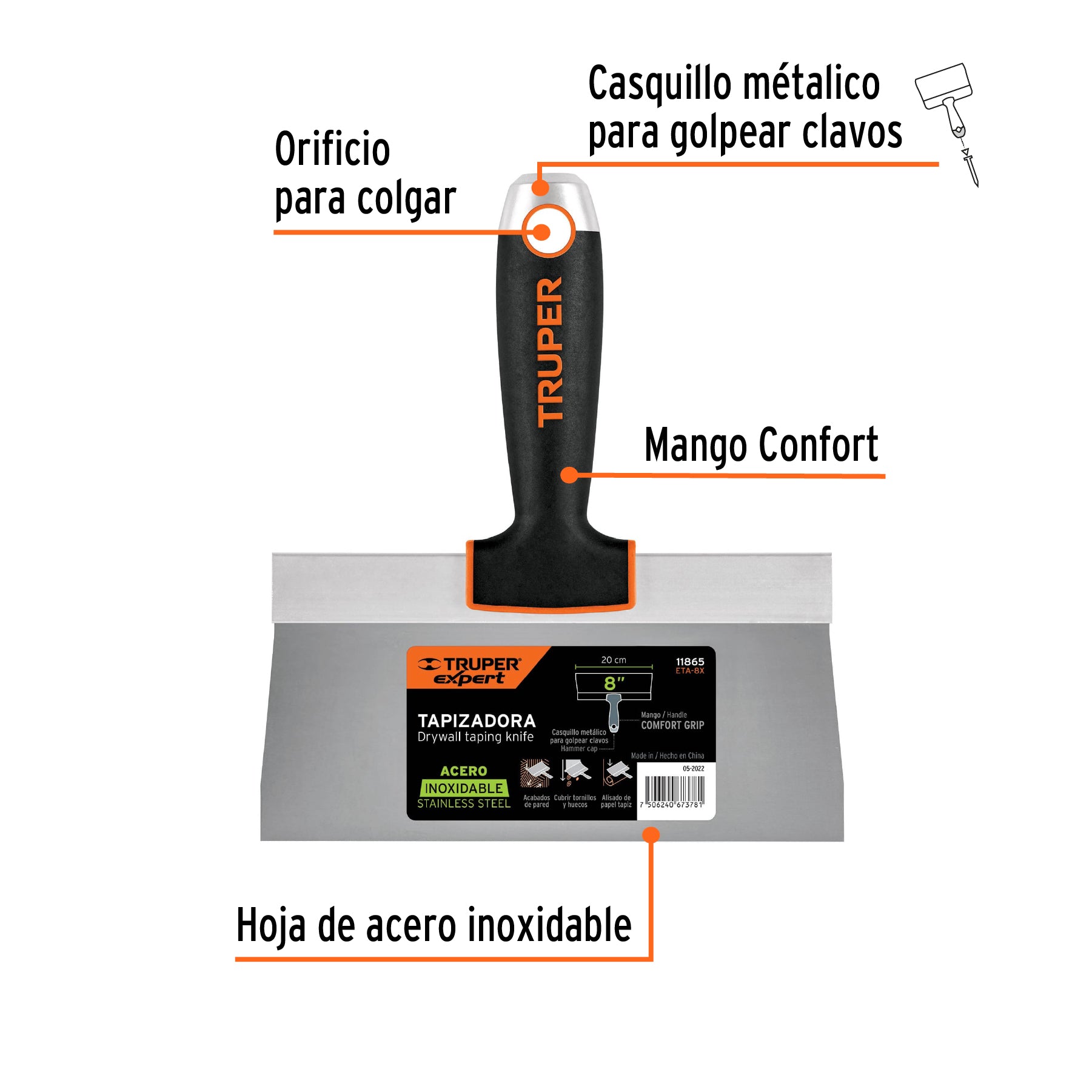 Espátula tapizadora, 8", Truper Expert