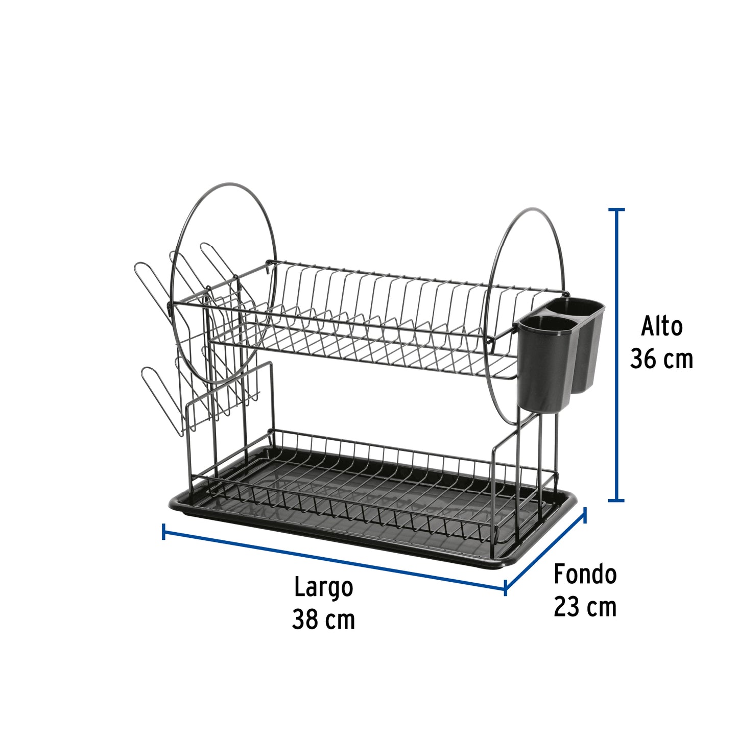 Escurridor negro de acero con 2 niveles para trastes