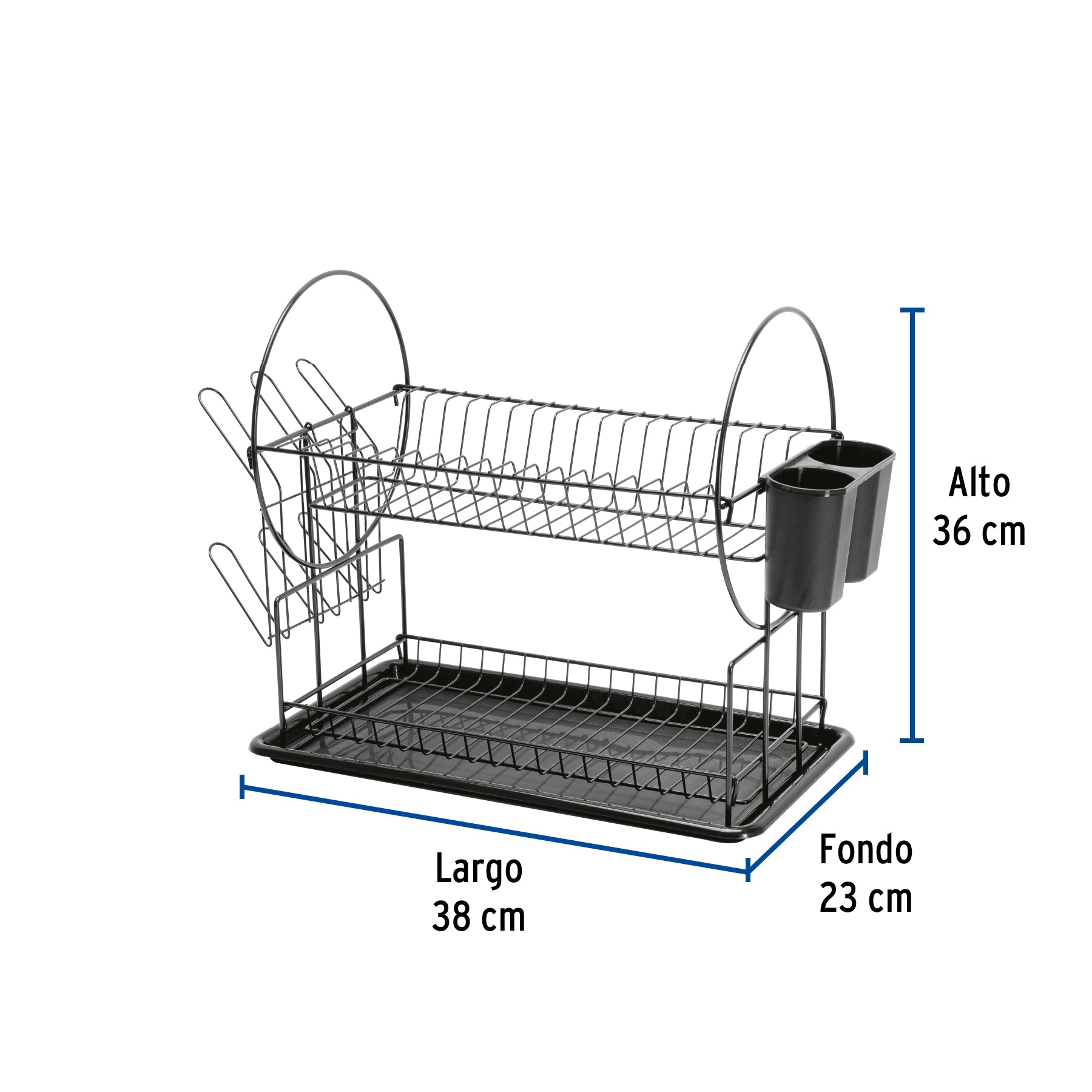 Escurridor negro de acero con 2 niveles para trastes